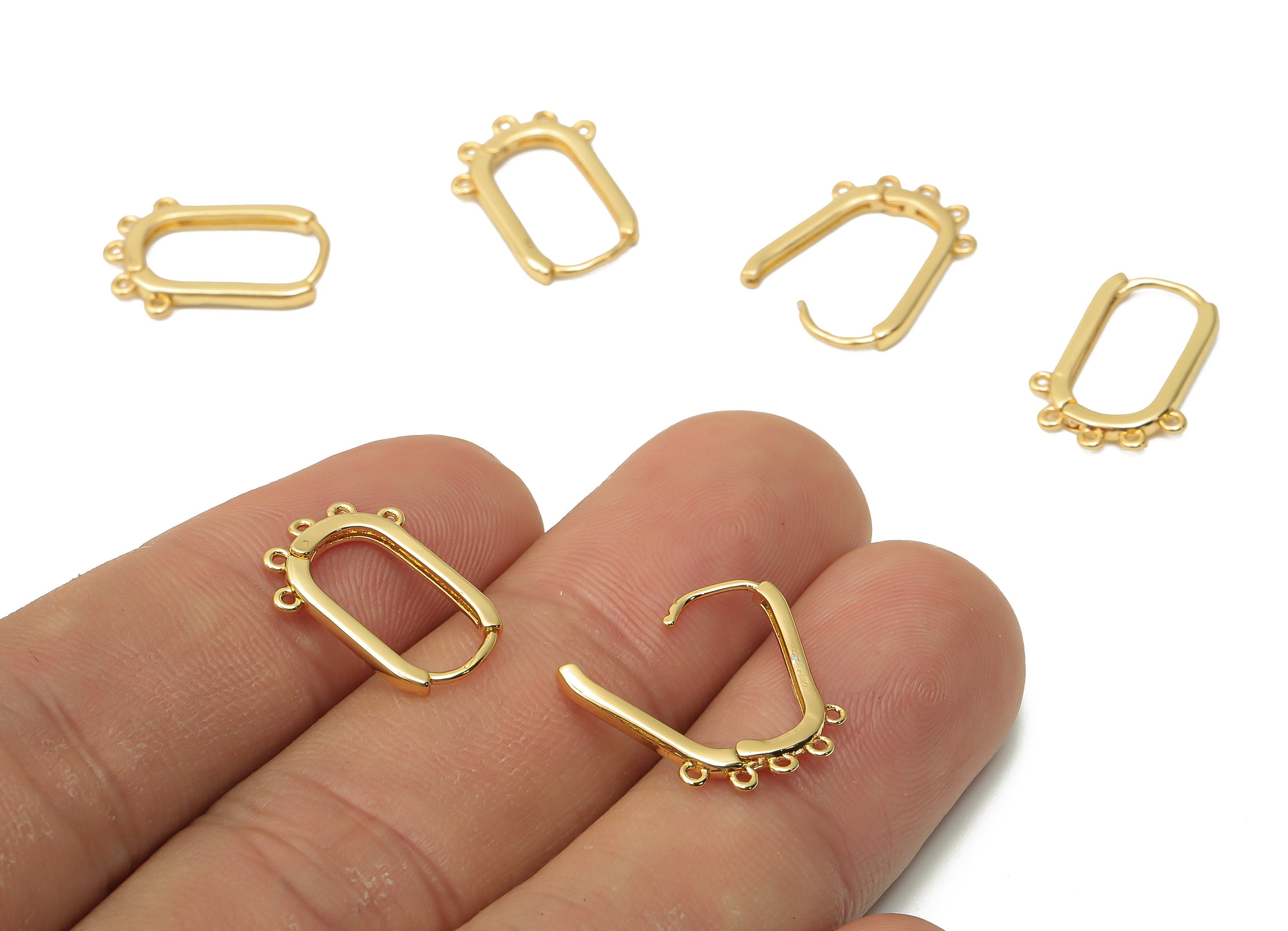 Brass Oval Rectangle Earrings Clasps - Brass Earring Clasps With Hooks -Hoop With Loop - 18K Real Gold Plated - 16.12x11.26x1.58mm - RGP4879 - DOMEDBAZAAR