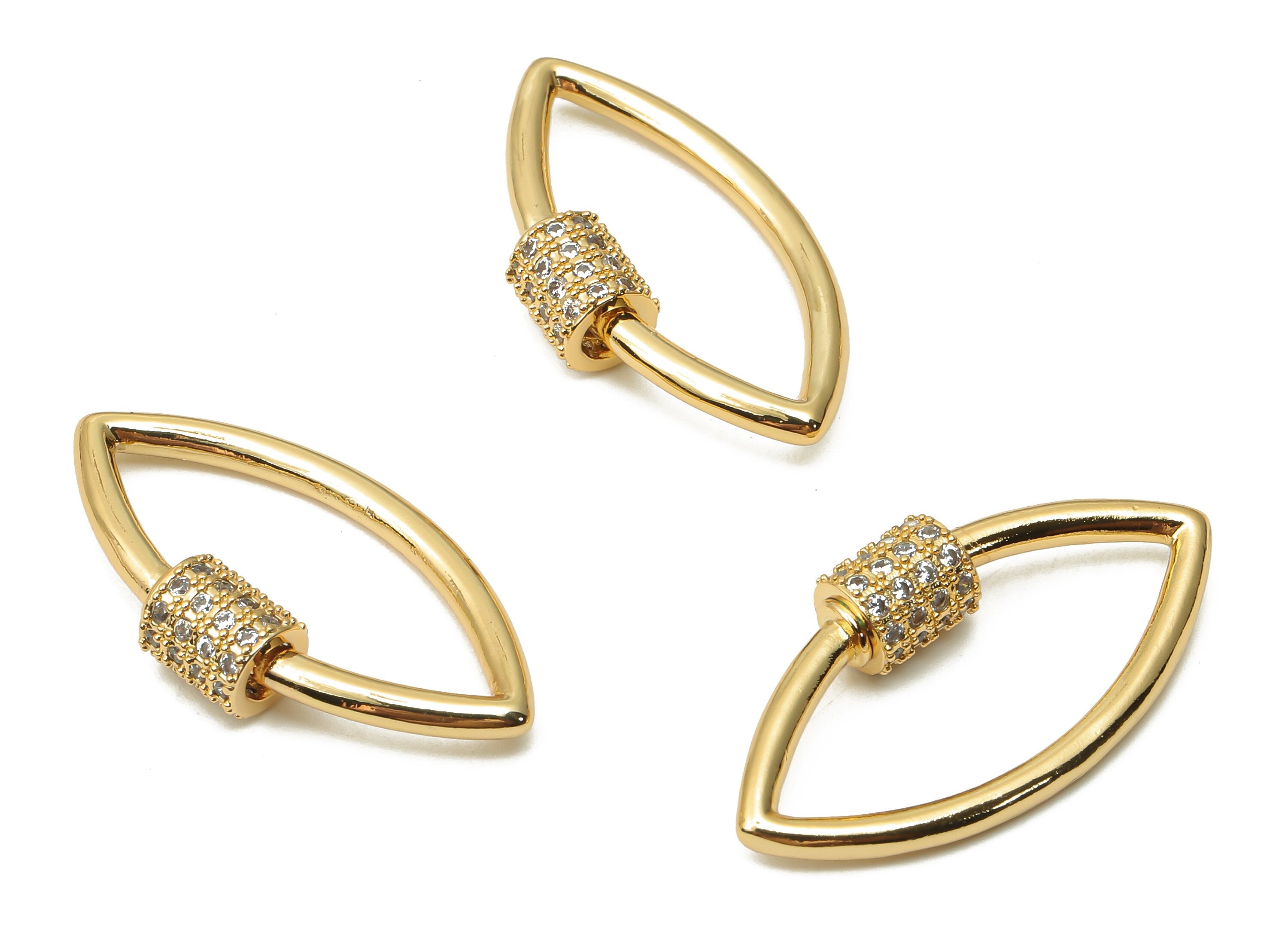 Brass Marquies Screw Clasp Earrings with Zircon - Brass Turnbuckle Lock - Eye Carabiner - 18K Real Gold Plated - 29.64x15.55x2.09mm -RGP4982 - DOMEDBAZAAR