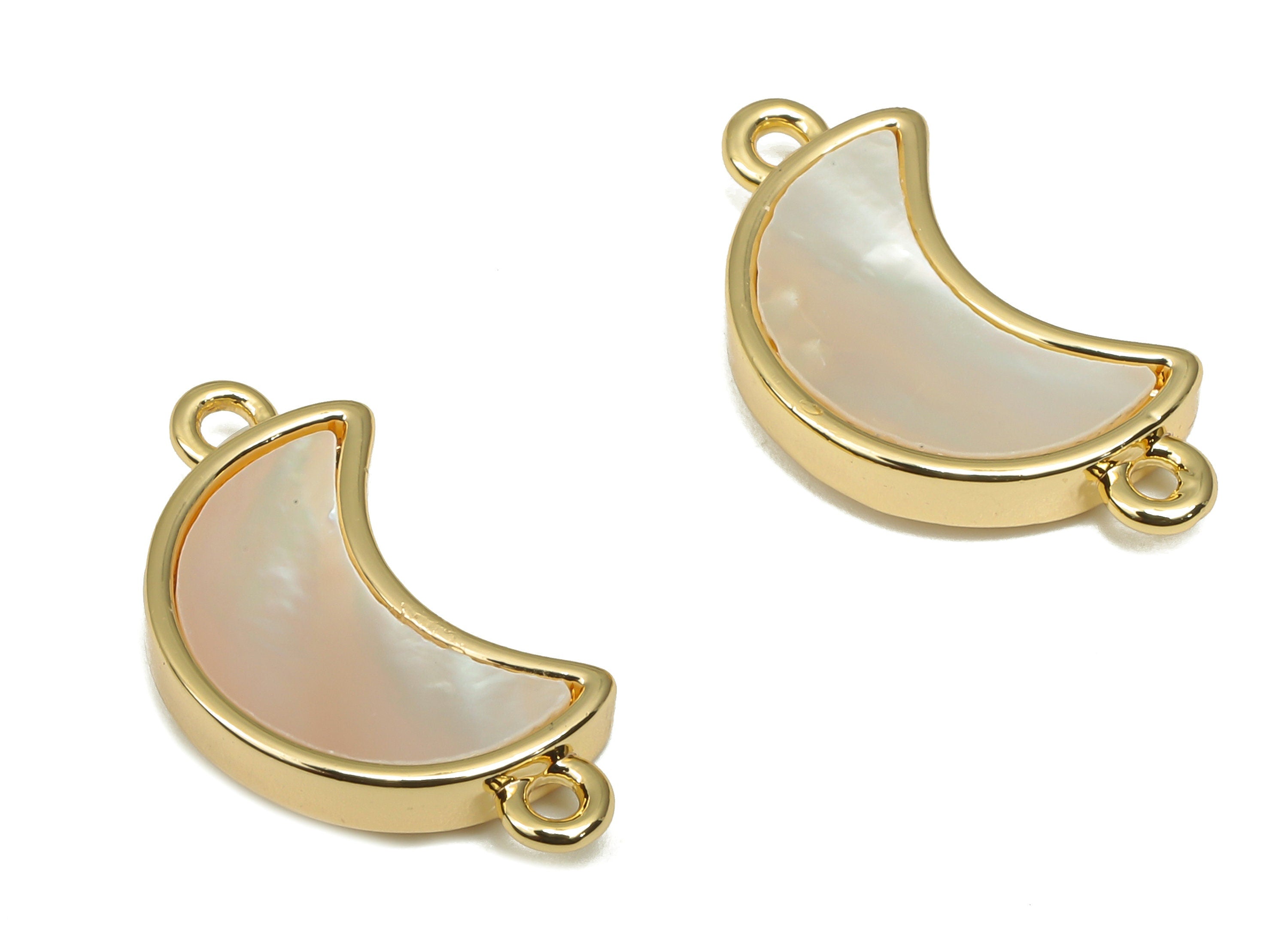 Brass Crescent Moon Connectors - MOP Shell Moon Charm - 18K Real Gold Plating - Mother of Pearl For Bracelet - 18.25x9.75x2.86mm - RGP4596 - DOMEDBAZAAR