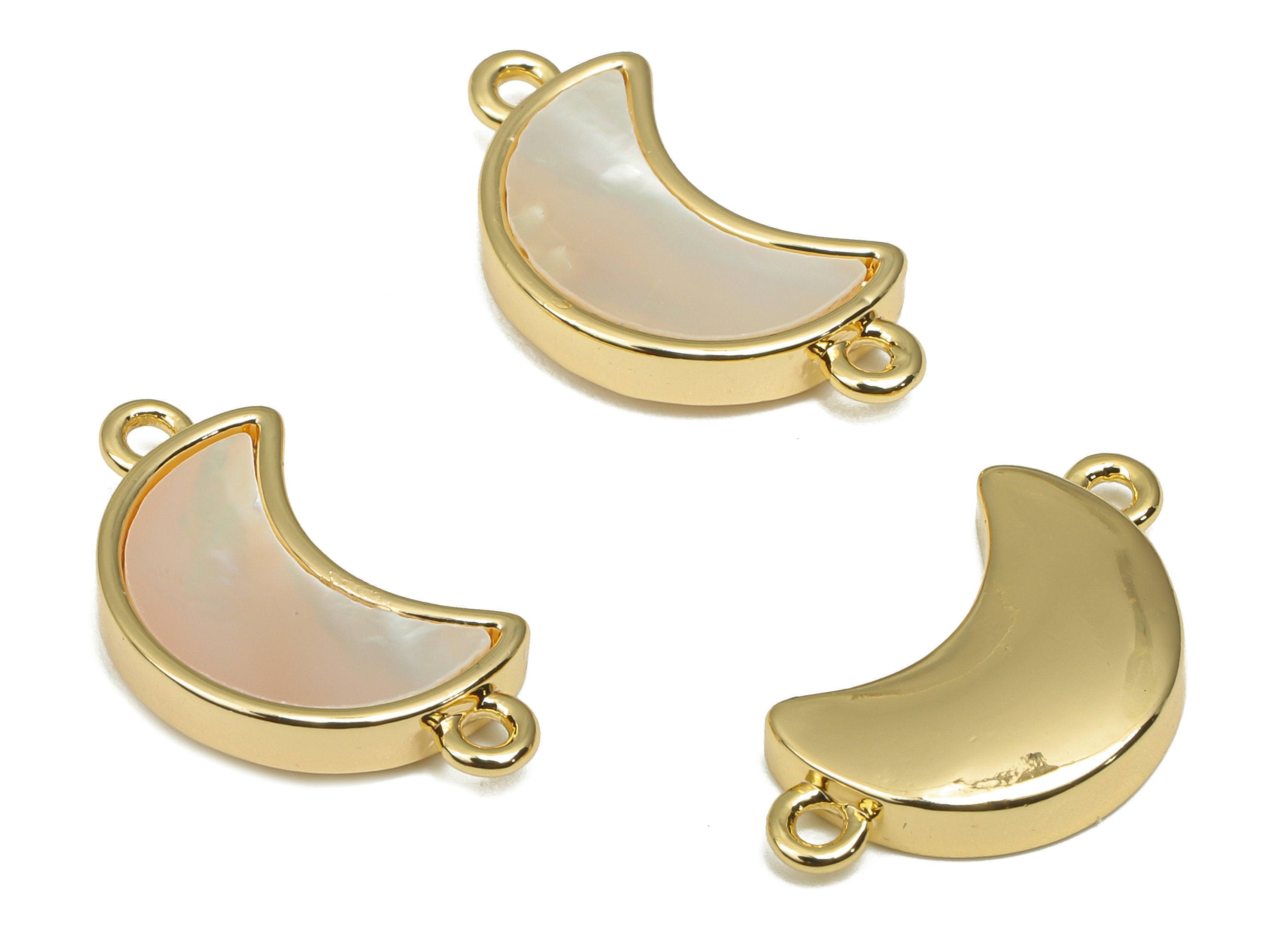 Brass Crescent Moon Connectors - MOP Shell Moon Charm - 18K Real Gold Plating - Mother of Pearl For Bracelet - 18.25x9.75x2.86mm - RGP4596 - DOMEDBAZAAR
