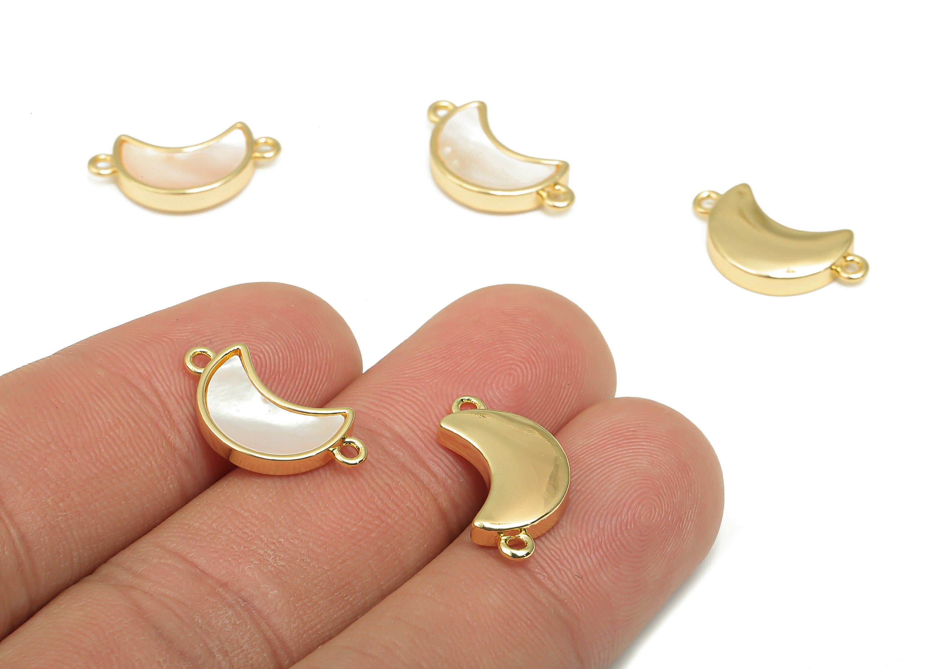 Brass Crescent Moon Connectors - MOP Shell Moon Charm - 18K Real Gold Plating - Mother of Pearl For Bracelet - 18.25x9.75x2.86mm - RGP4596 - DOMEDBAZAAR