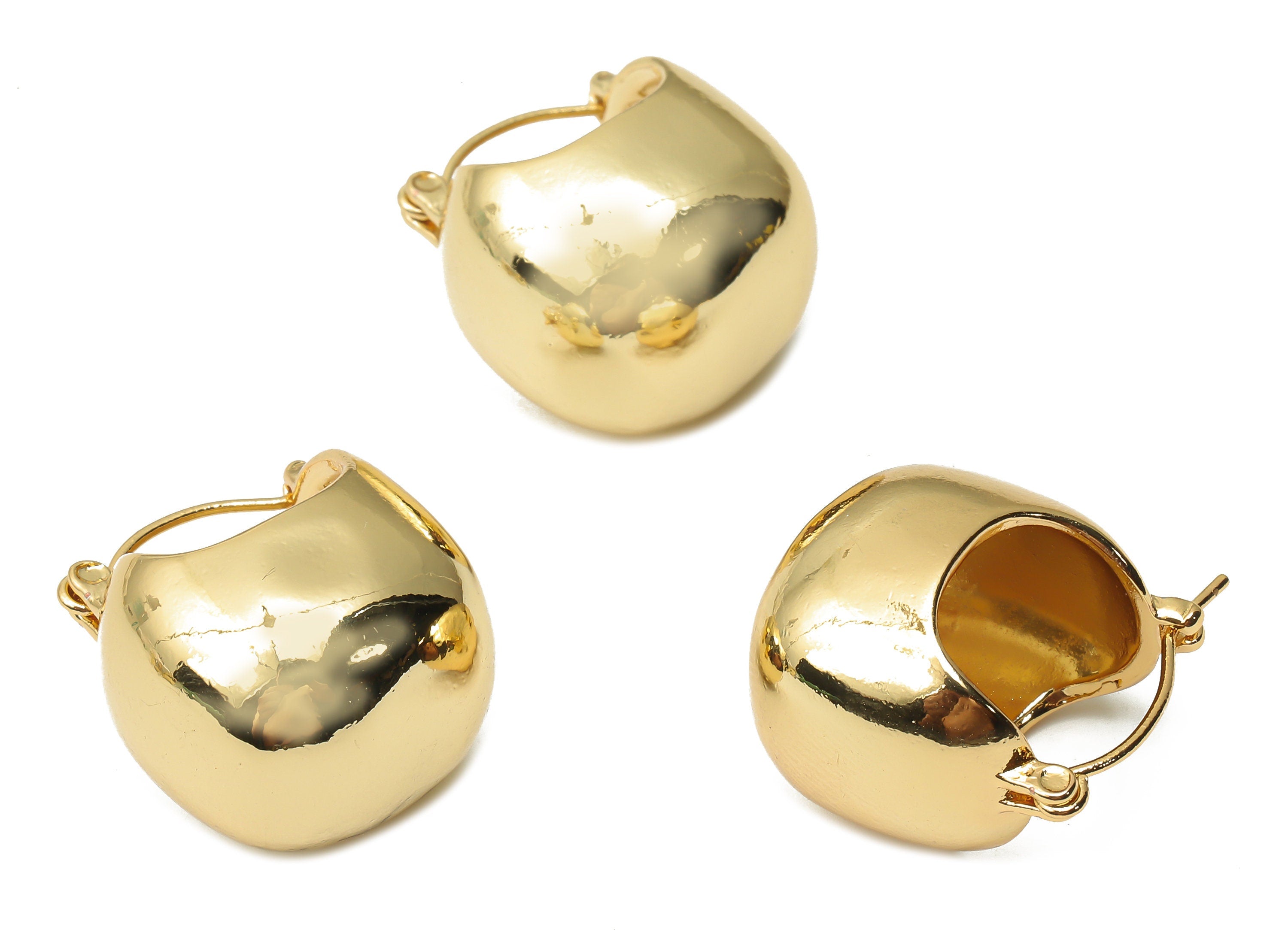 Brass Earrings Clasps - Brass Basket Bag Earrings - Stainless Steel Stud - 18K Real Gold Plated Brass - 20.4x19.1x1.15mm - RGP4985 - DOMEDBAZAAR