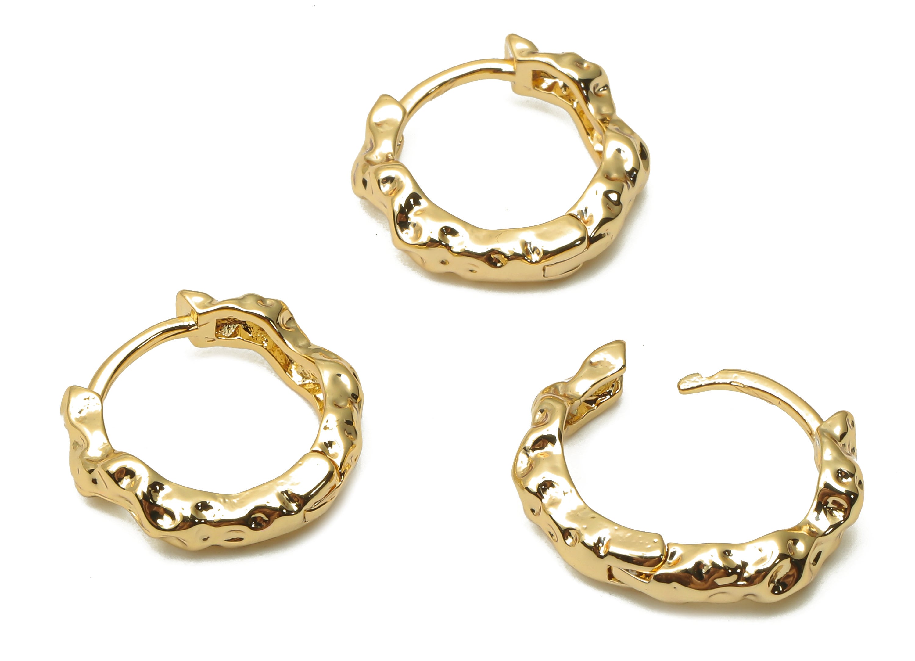 Brass Spotted Huggie Hoop Earrings - Brass Textured Stud Earringss - Waves Clasps -18K Real Gold Plated- 14x14x2.2mm - RGP4995 - DOMEDBAZAAR