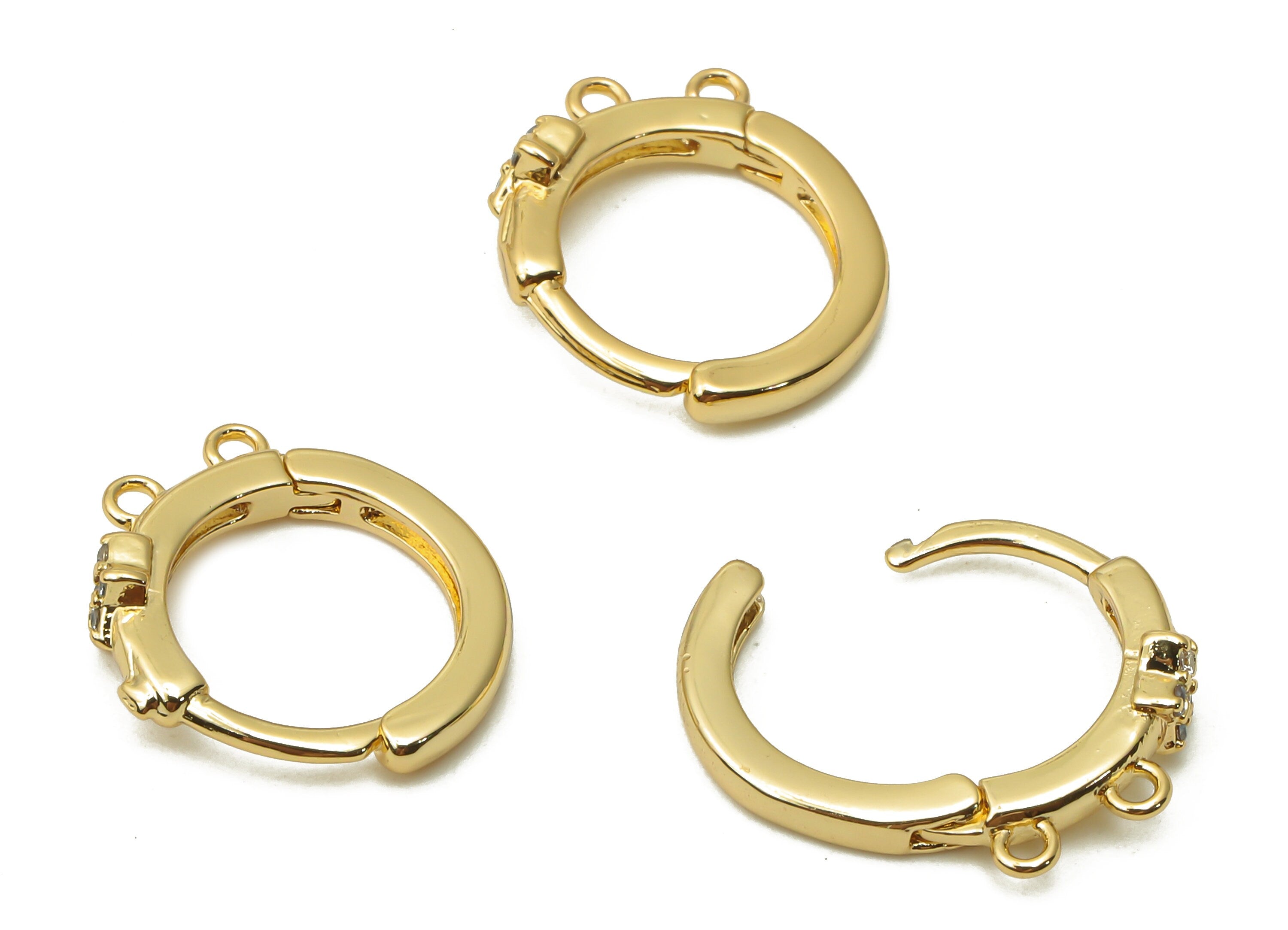 Brass Star Hoop Earrings - Brass Round Huggie Hoop With 2 Loops - Huggie Hoop Earrings - 18K Real Gold Plated - 14.63x12.2x2.24mm - RGP4996 - DOMEDBAZAAR