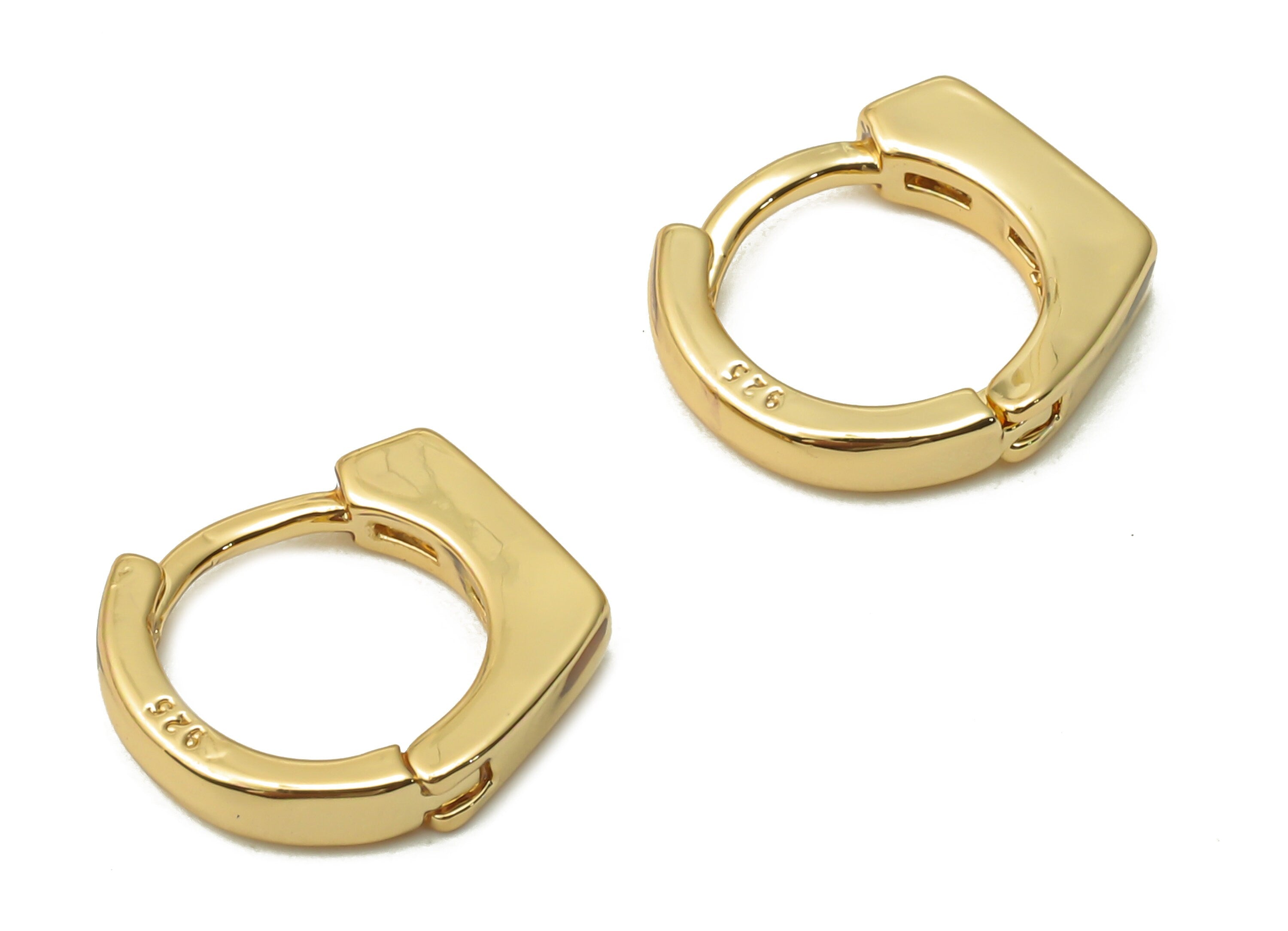 Brass Round Bar Clasps With Zircon - Gold Plated Earring Clasps - Huggie Angle Hoop Clasps - 18K Real Gold Plated - 11.6x10.6x2.3mm -RGP5001 - DOMEDBAZAAR