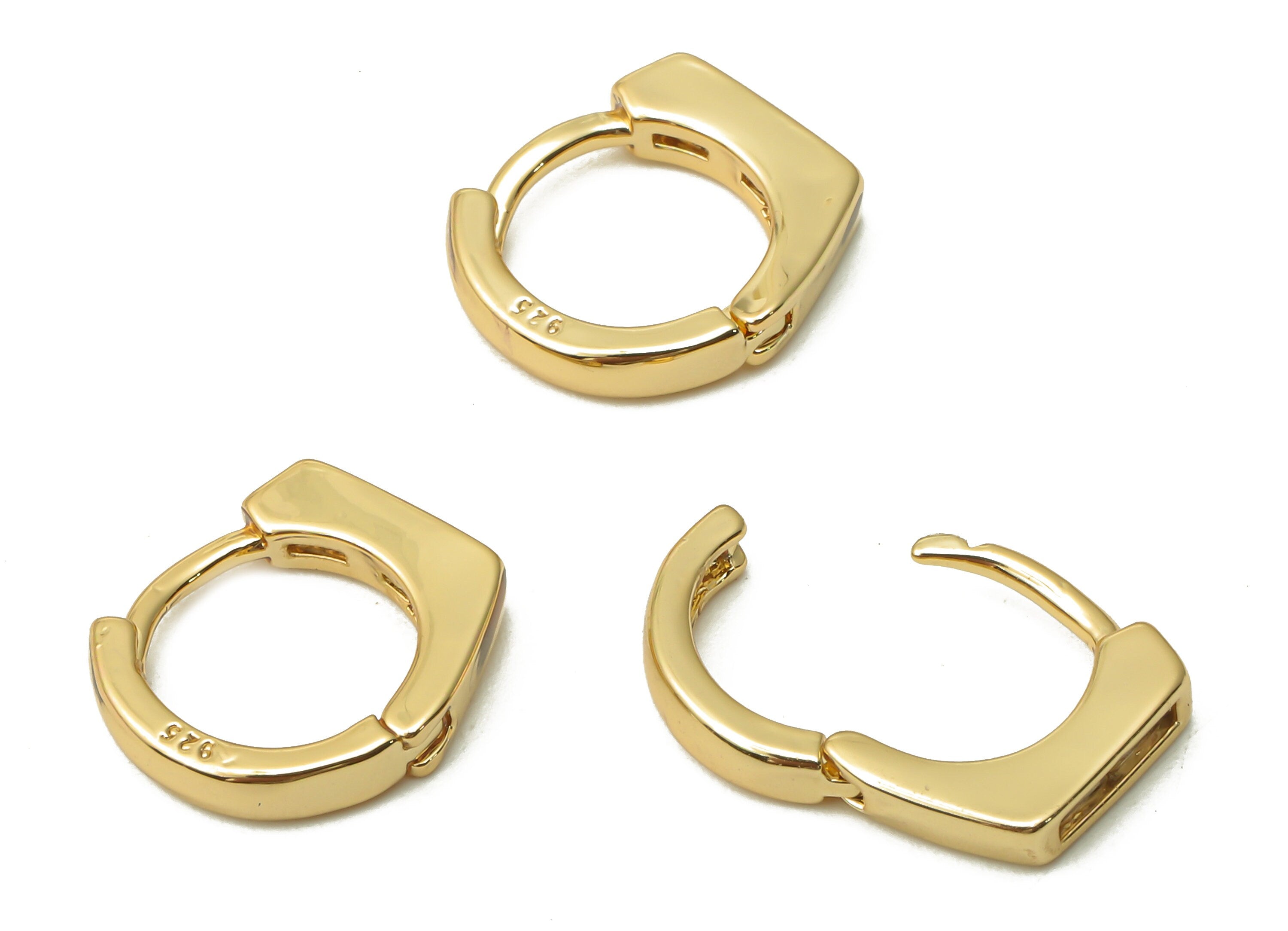 Brass Round Bar Clasps With Zircon - Gold Plated Earring Clasps - Huggie Angle Hoop Clasps - 18K Real Gold Plated - 11.6x10.6x2.3mm -RGP5001 - DOMEDBAZAAR
