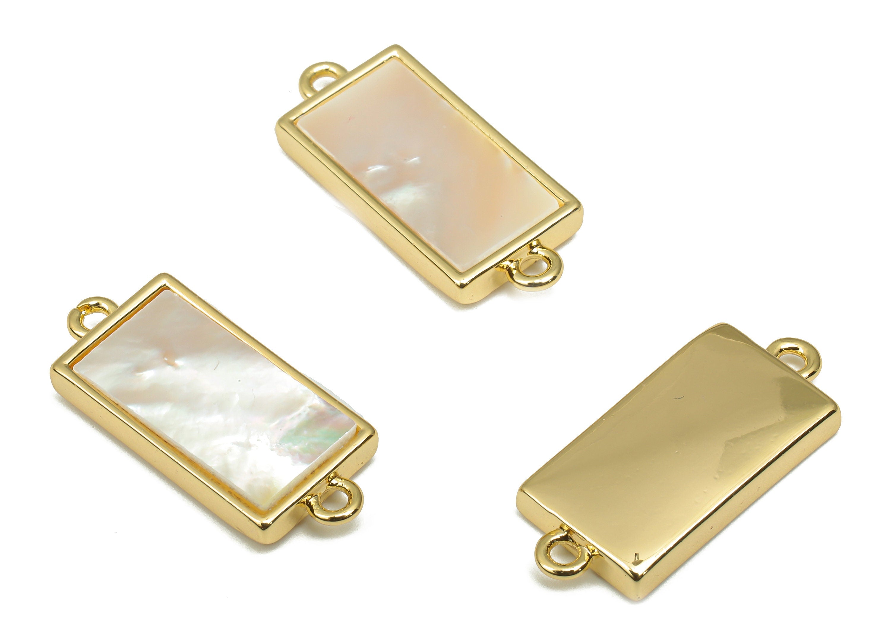 Brass Rectangle Connectors - MOP Shell Charm For Necklace - 18K Real Gold Plating - Mother of Pearl For Bracelet - 20.63x9x2.69mm - RGP4604 - DOMEDBAZAAR