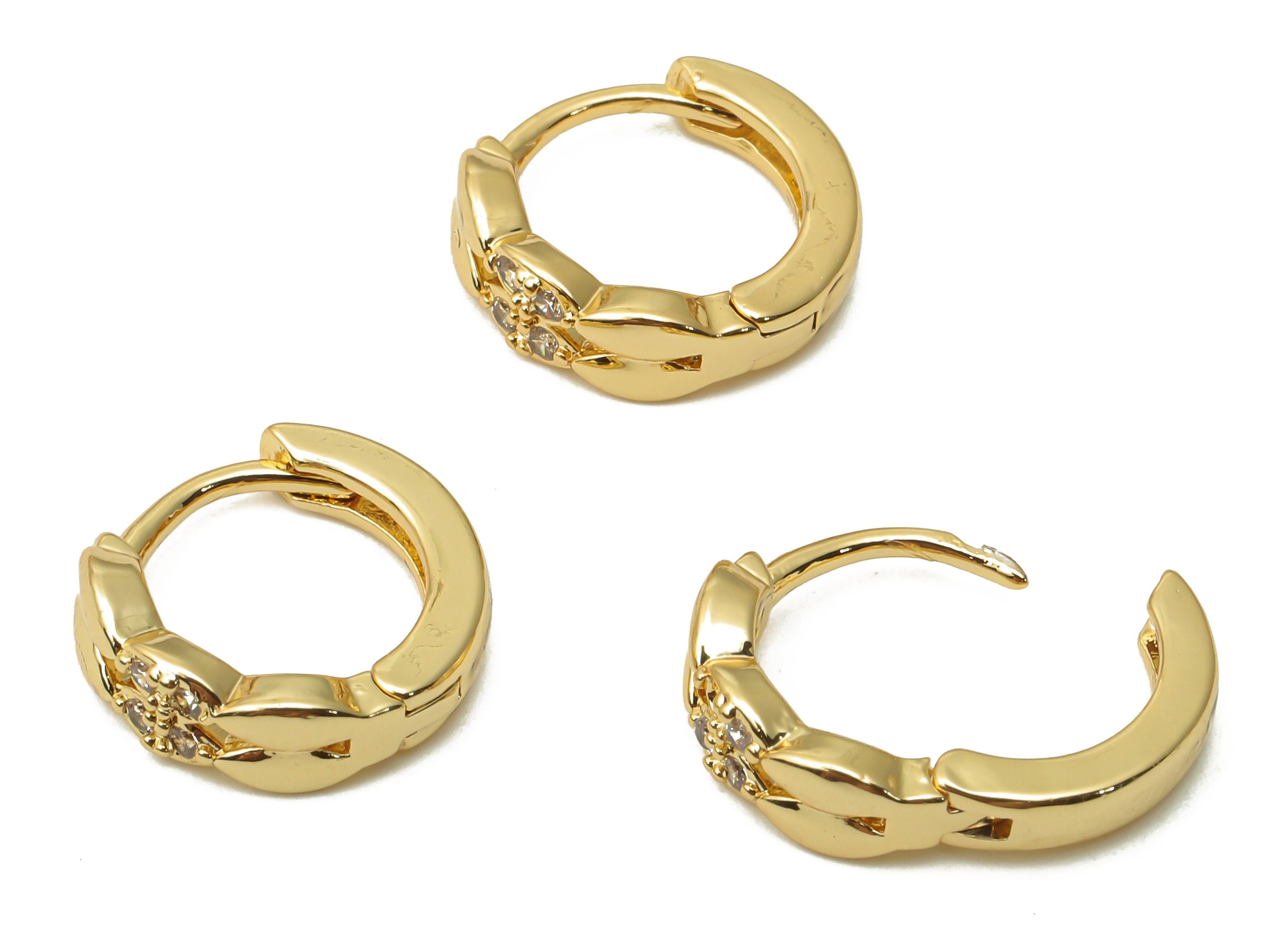 Brass Curb Chain Hoop Earrings With Zircon - Brass Hoop Clasps - huggie Hoop Earrings - 18K Real Gold Plated - 11.77x11.77x1.78mm - RGP5011 - DOMEDBAZAAR