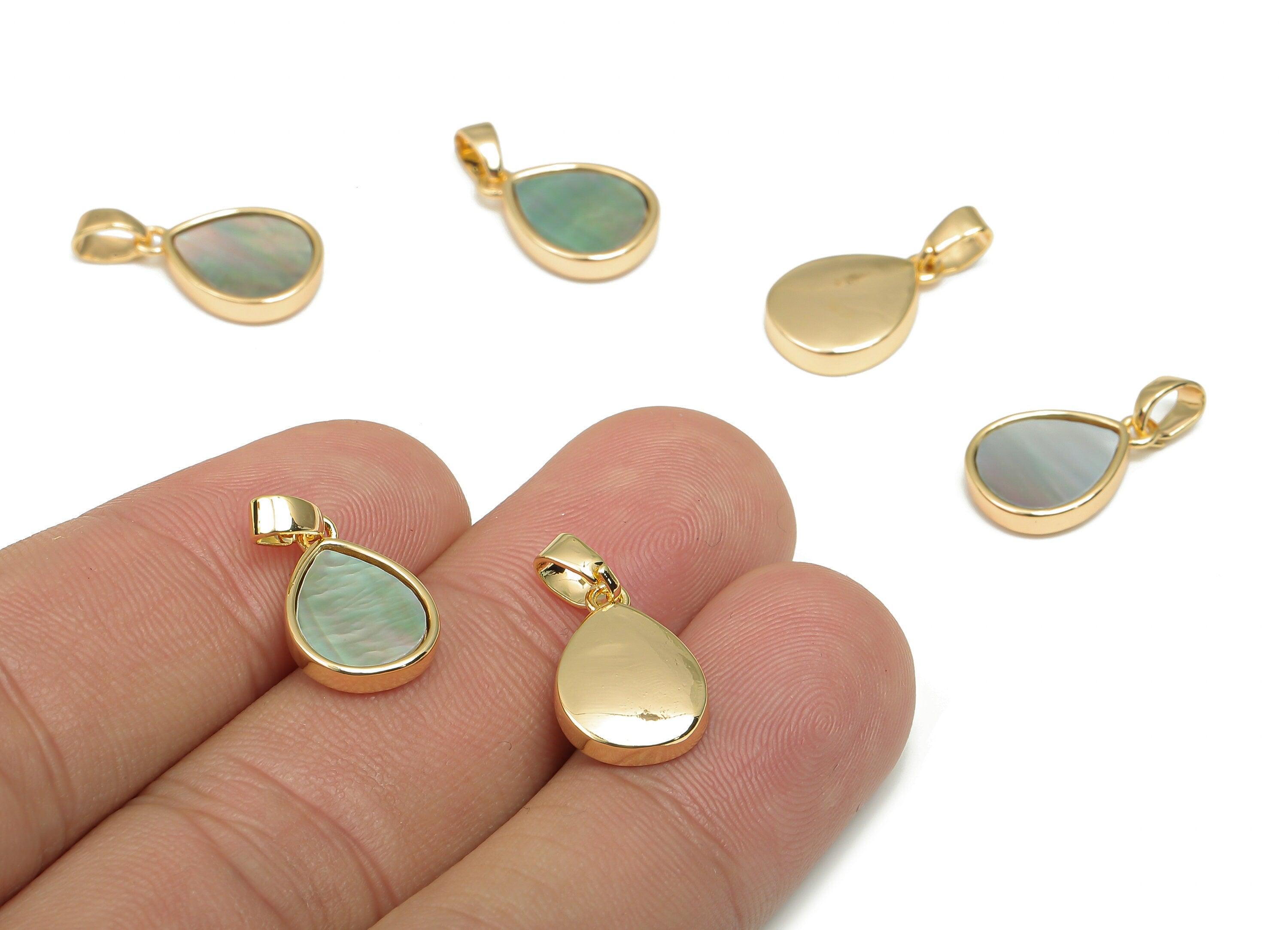 Brass Teardrop Pendants - Synthetic Abalone Shell Pendant - 18K Real Gold Plated Brass - For Necklace - 18.55x9.92x2.82mm- RGP4607 - DOMEDBAZAAR