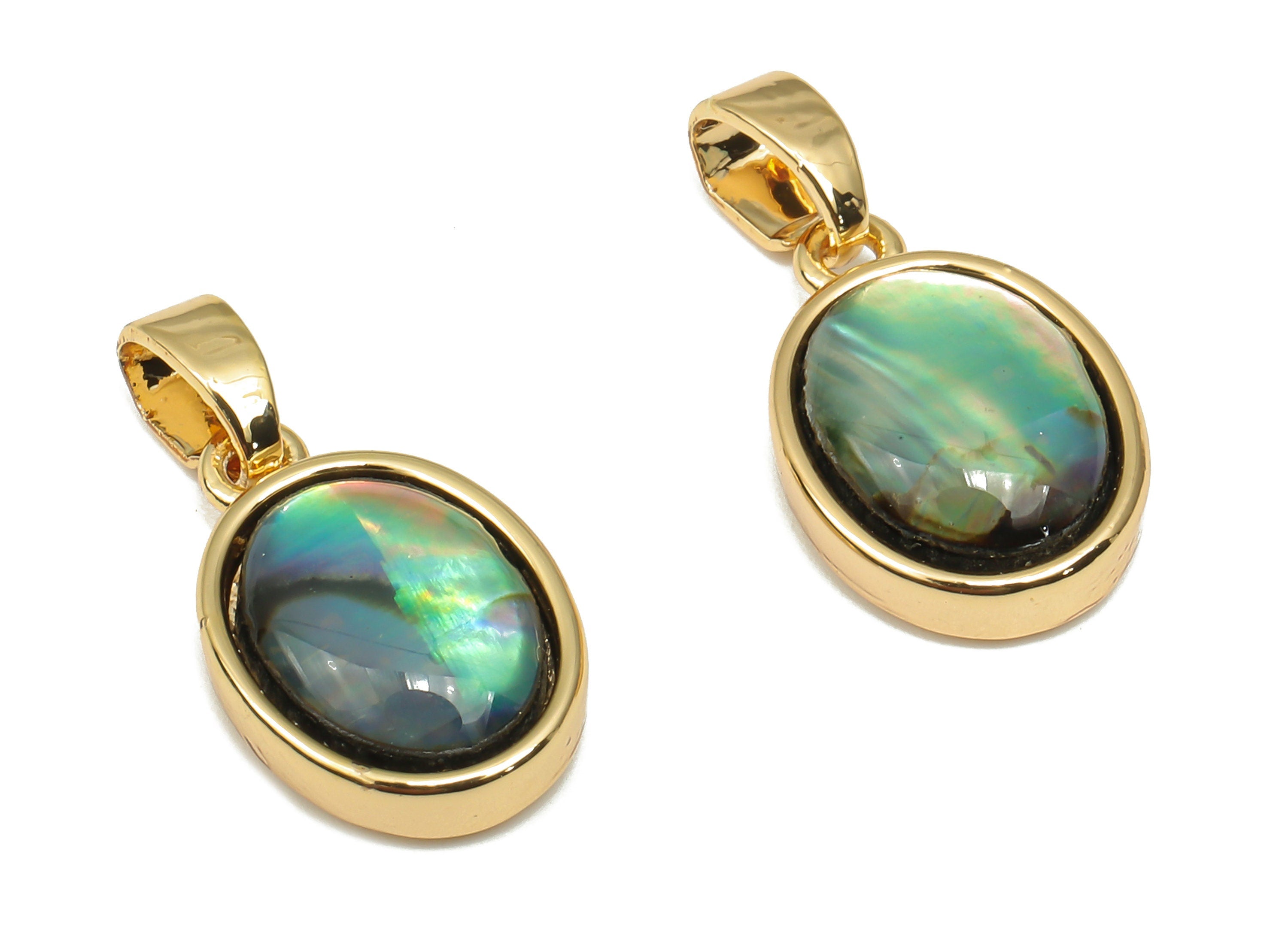 Brass Oval Pendants - Synthetic Abalone Shell Pendant - 18K Real Gold Plated Brass - For Necklace - 18.6x9.59x4.84mm - RGP4608 - DOMEDBAZAAR
