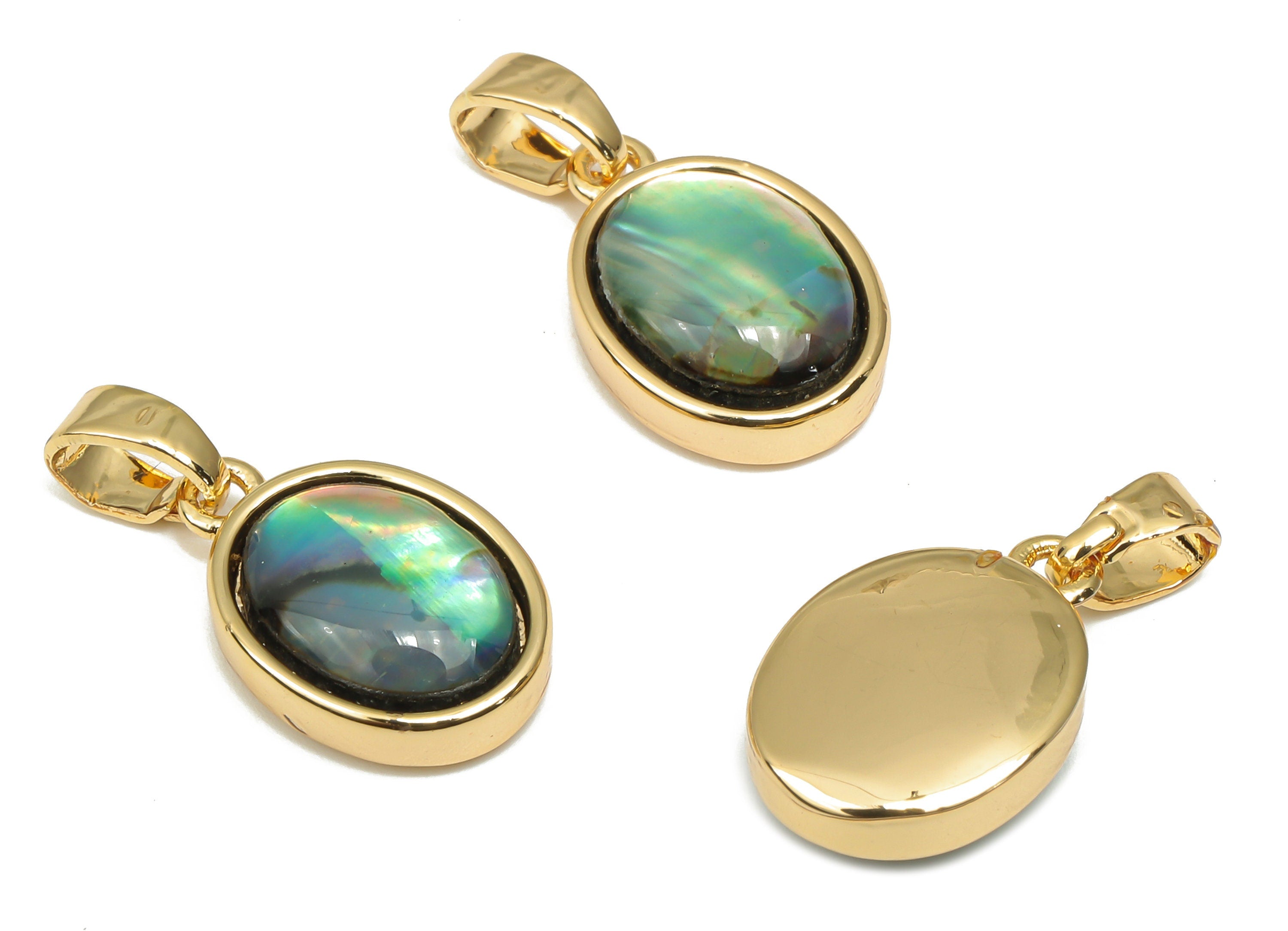 Brass Oval Pendants - Synthetic Abalone Shell Pendant - 18K Real Gold Plated Brass - For Necklace - 18.6x9.59x4.84mm - RGP4608 - DOMEDBAZAAR