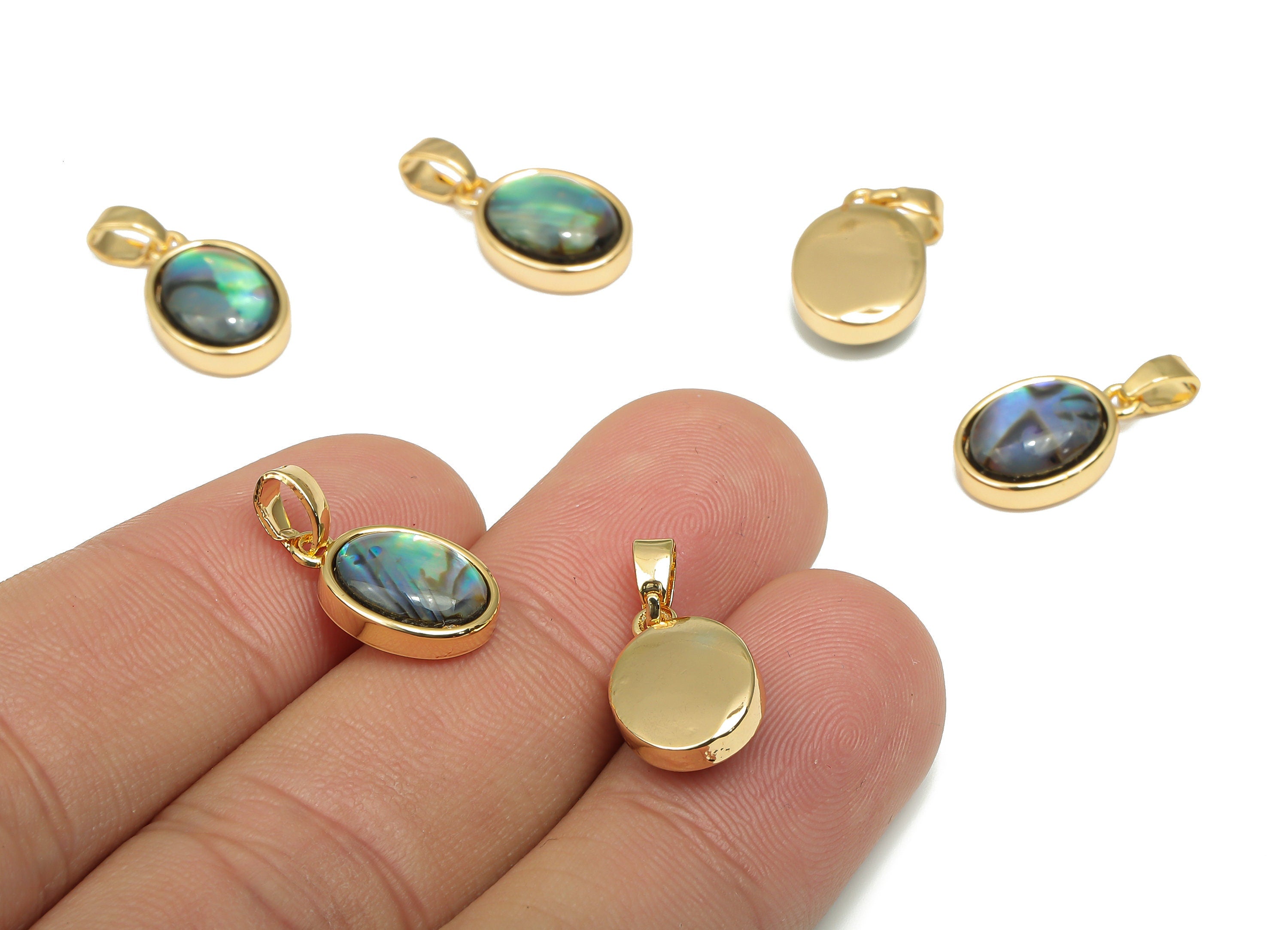Brass Oval Pendants - Synthetic Abalone Shell Pendant - 18K Real Gold Plated Brass - For Necklace - 18.6x9.59x4.84mm - RGP4608 - DOMEDBAZAAR