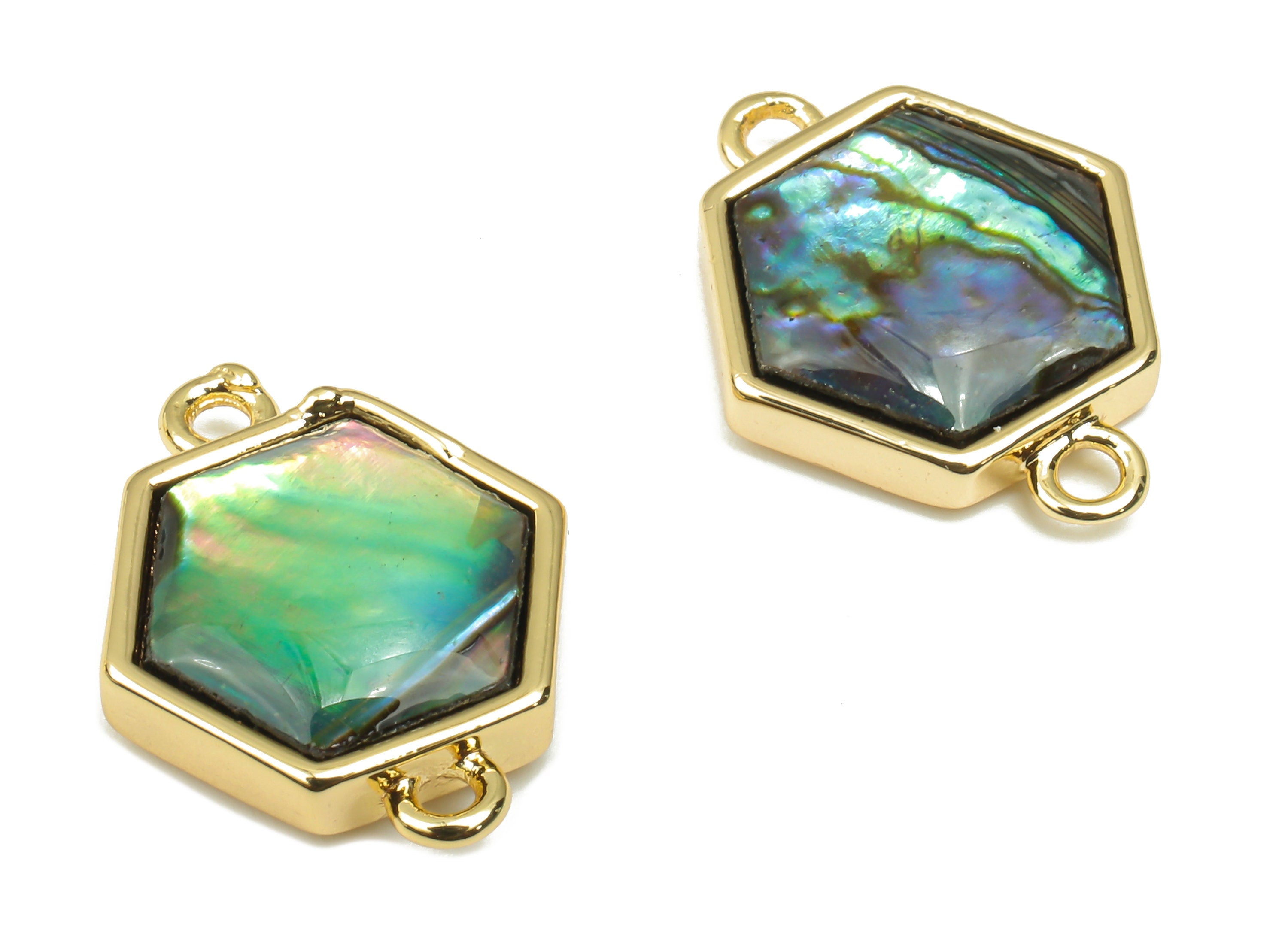 Brass Hexagon Connectors - Synthetic Abalone Shell Connector - 18K Real Gold Plated Brass - For Bracelet - 15.8x12.57x4mm - RGP4609 - DOMEDBAZAAR