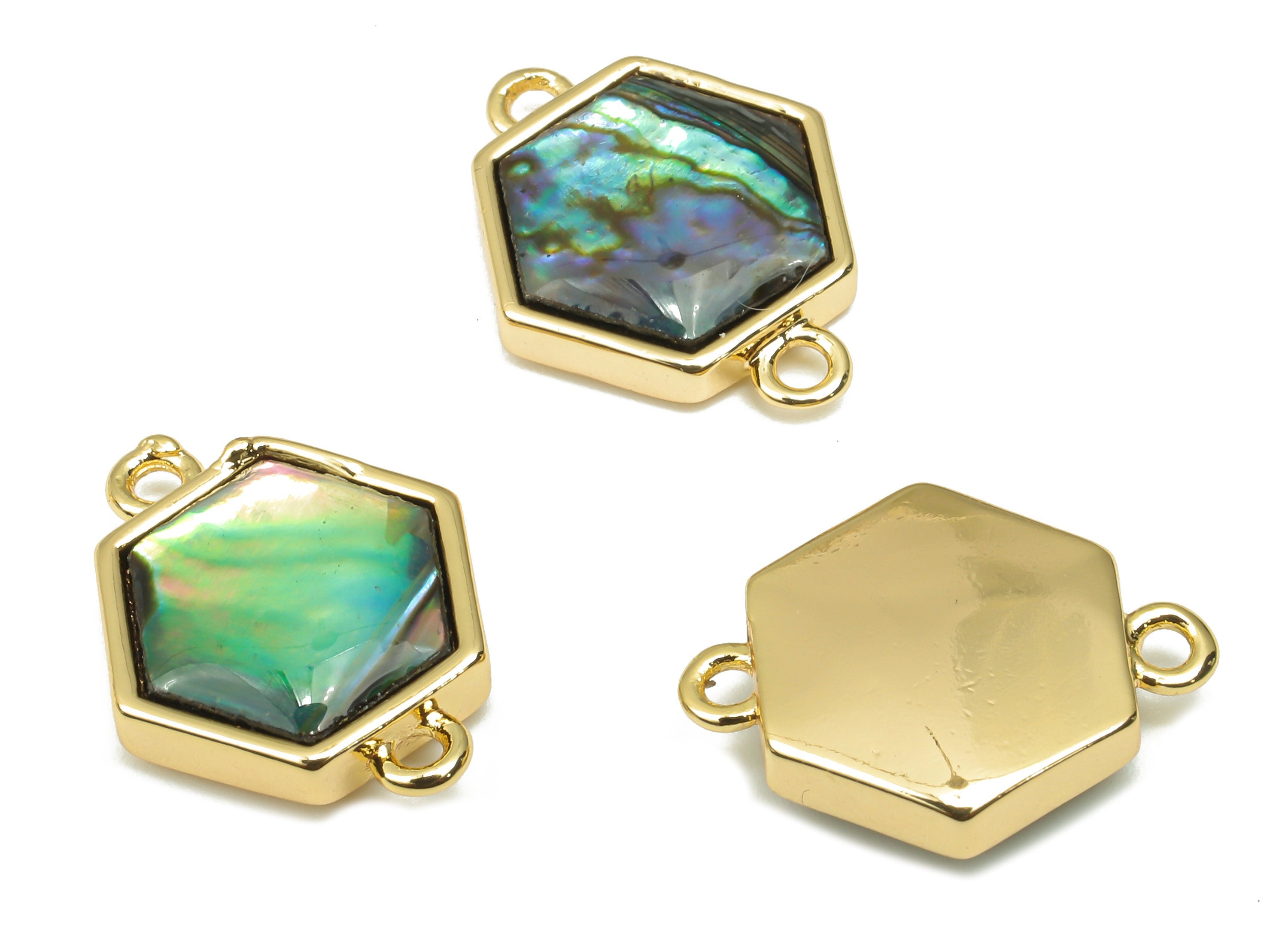 Brass Hexagon Connectors - Synthetic Abalone Shell Connector - 18K Real Gold Plated Brass - For Bracelet - 15.8x12.57x4mm - RGP4609 - DOMEDBAZAAR