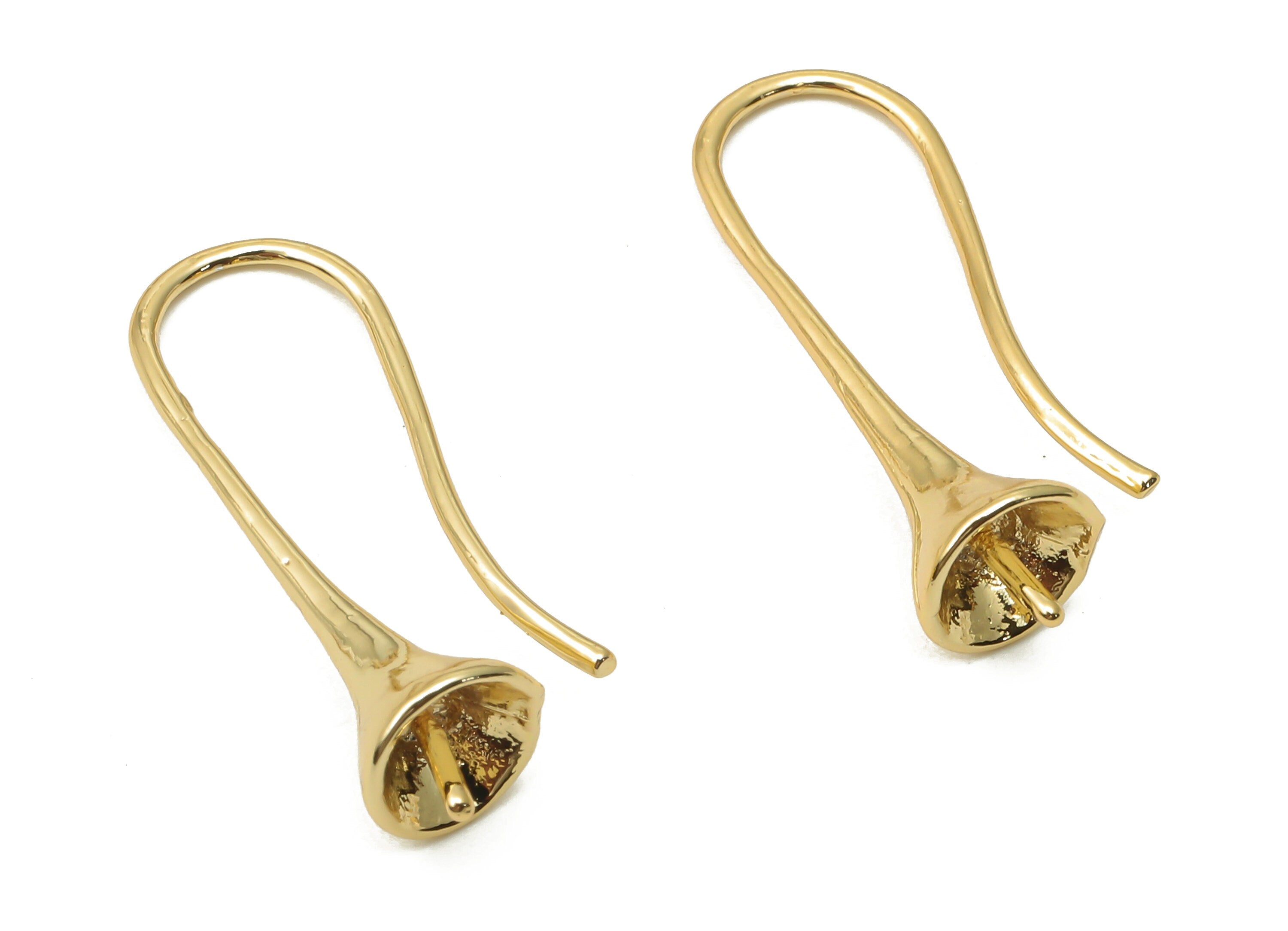 Brass Round Bell Earrings Wires - Gold Plated Bell Earrings - Brass Earrings For pearl- 18K Real Gold Plated - 26.94x8.75x0.96mm - RGP5018 - DOMEDBAZAAR