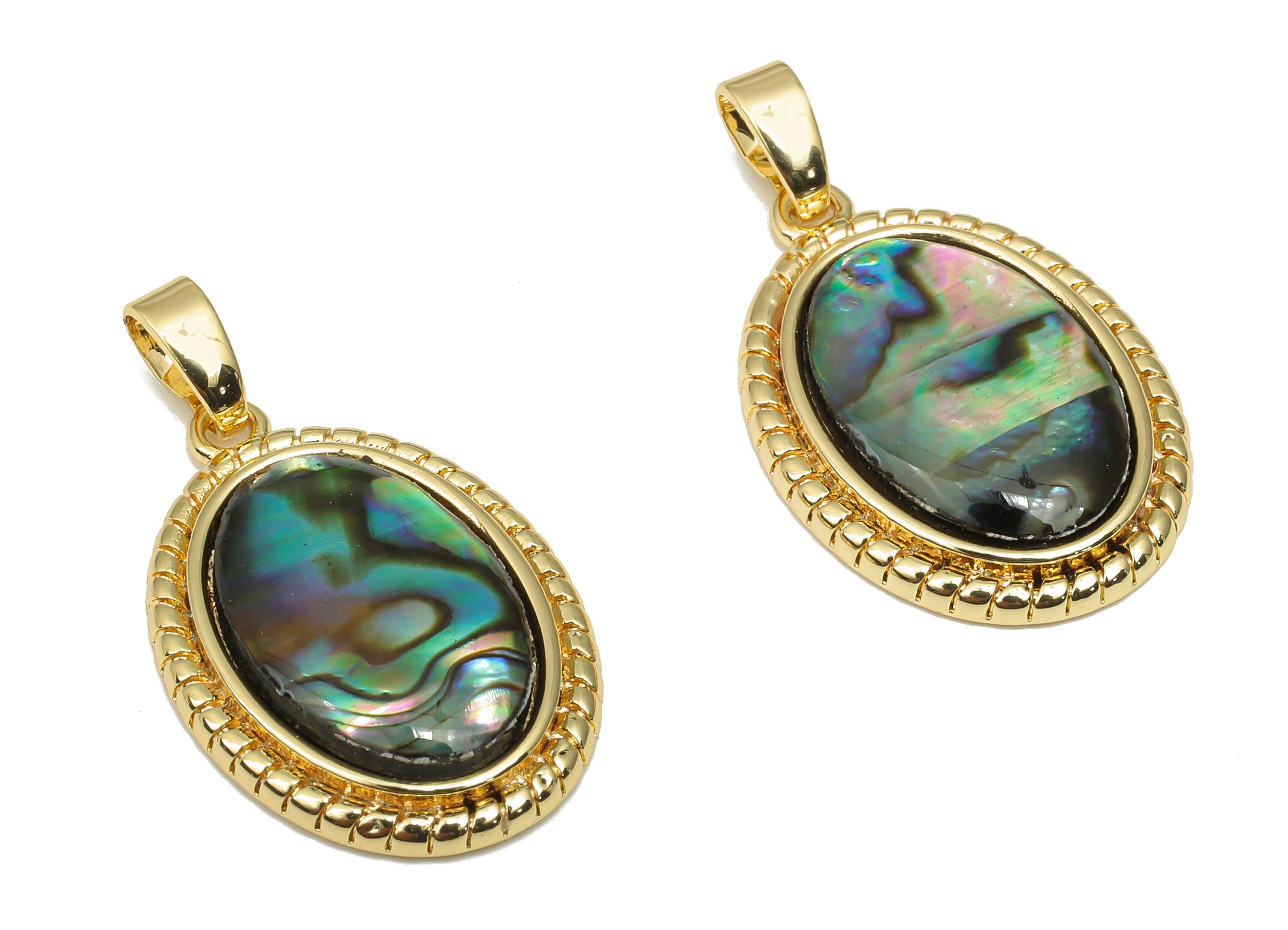 Brass Oval Pendants - Synthetic Abalone Shell Pendant - 18K Real Gold Plated Brass - For Necklace - 26.67x15x3.22mm - RGP4610 - DOMEDBAZAAR