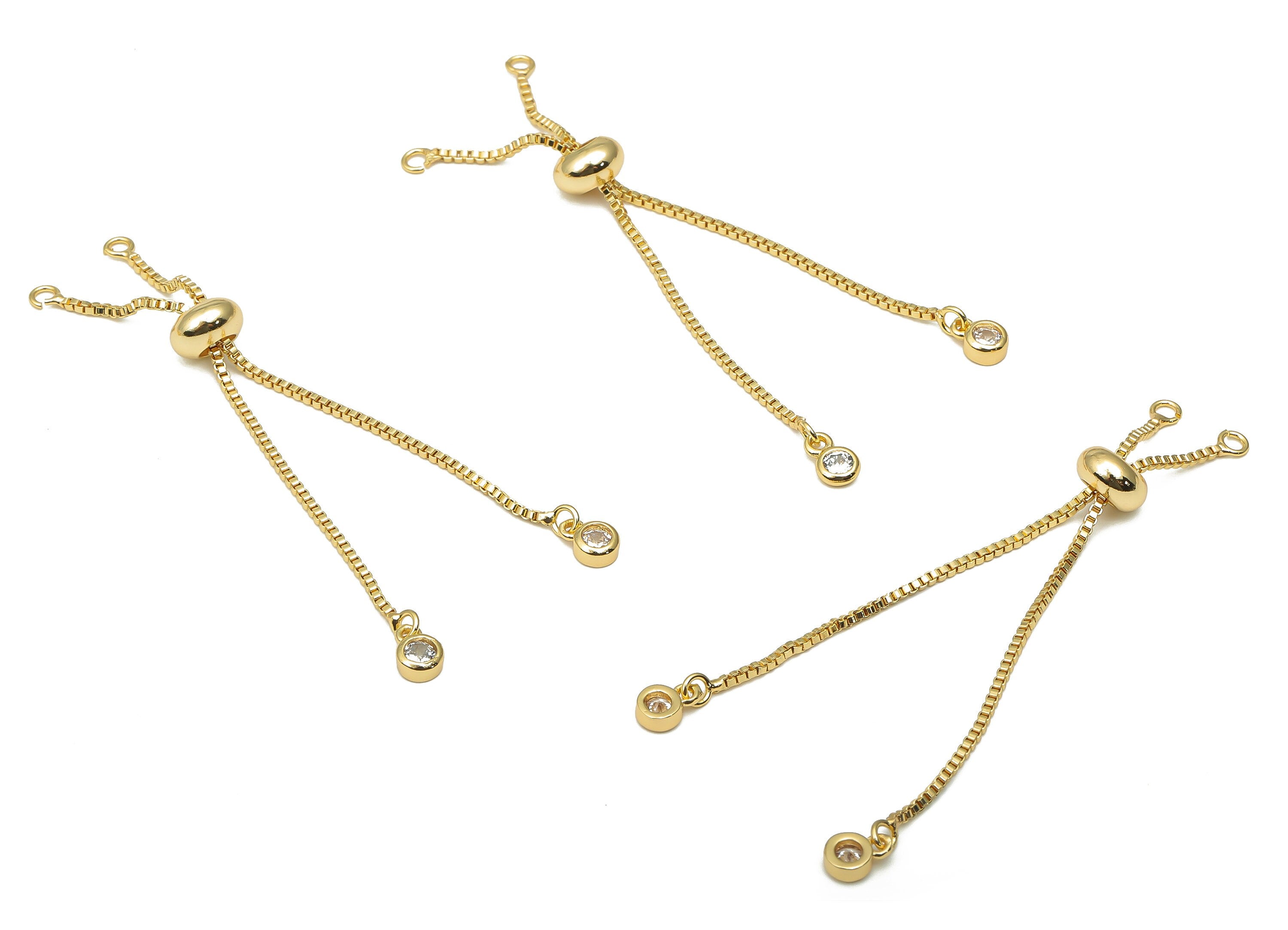 Sliding Stopper Adjustable Bracelet Zircon With Beads - 18K Real Gold - Half Finished Box Chain - Cube Chain - 70.7x7.42x4.12mm - RGP4616 - DOMEDBAZAAR