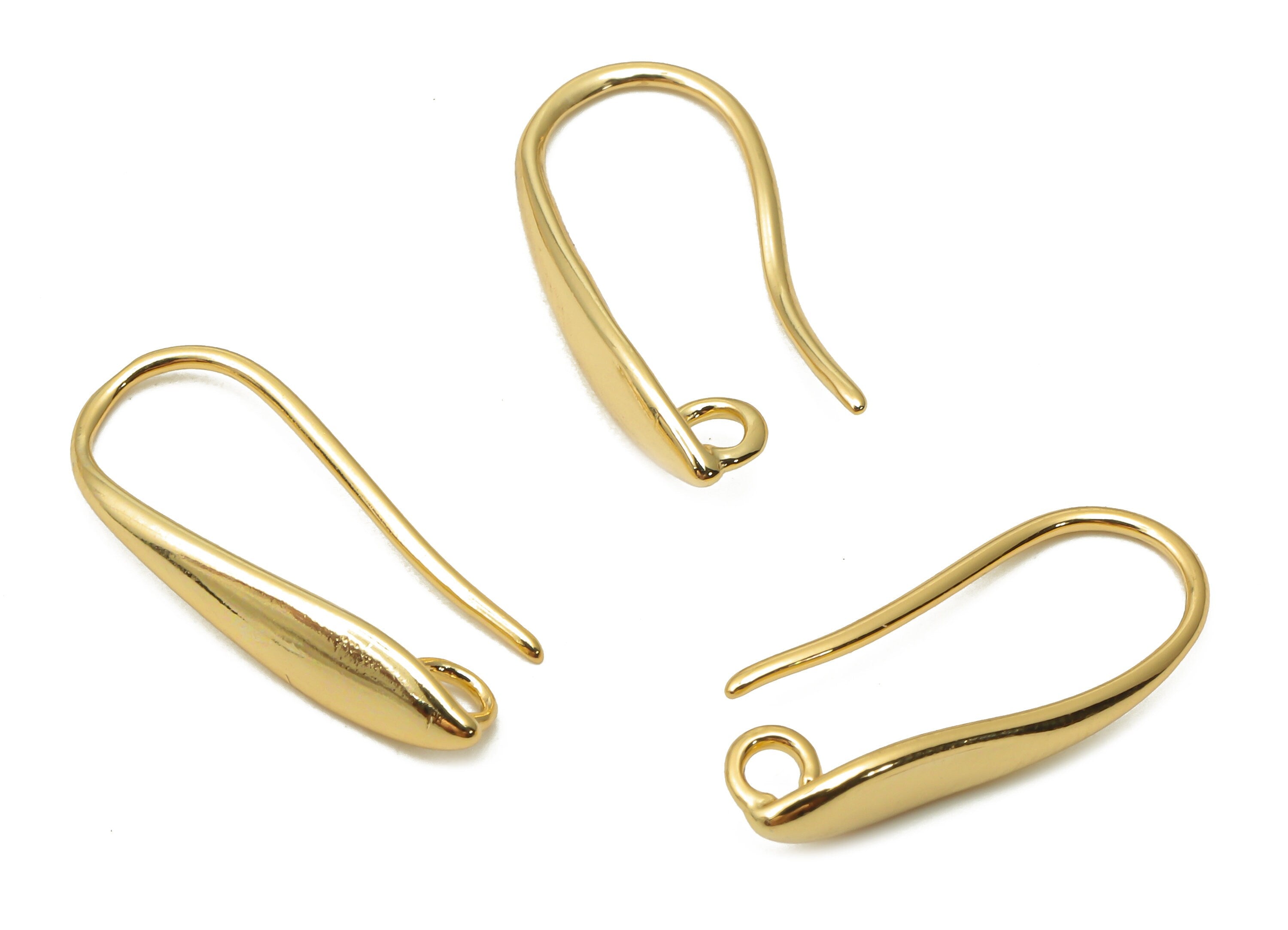 Gold Plated Brass Earrings - Brass Ear Hook Findings - Brass Earrings Wires - 18K Real Gold Plated Brass - 20.42x8.76x1.28mm - RGP5027 - DOMEDBAZAAR