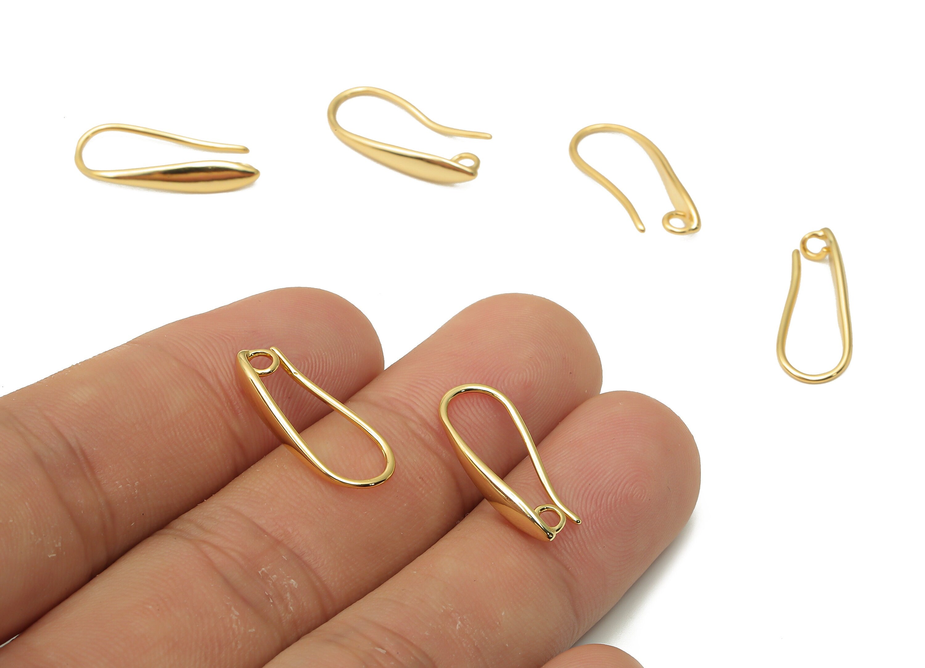 Gold Plated Brass Earrings - Brass Ear Hook Findings - Brass Earrings Wires - 18K Real Gold Plated Brass - 20.42x8.76x1.28mm - RGP5027 - DOMEDBAZAAR