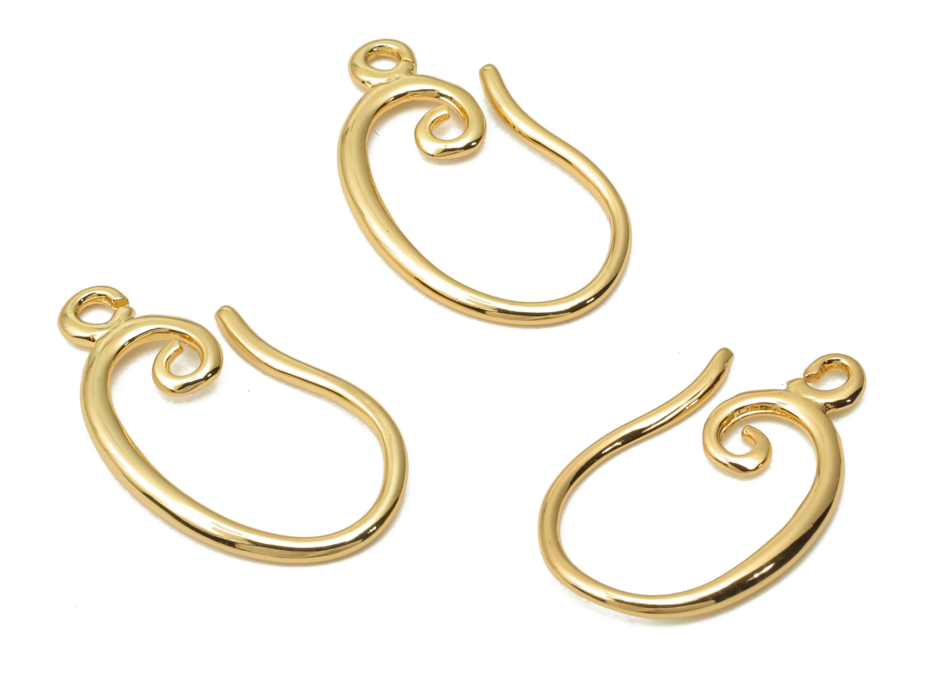 Brass Earrings Wires Connectors - Brass Spiral Curled Earring - Circle Earring With Loop - 18K Real Gold Plated - 20.03x10.77x1.22mm-RGP5028 - DOMEDBAZAAR