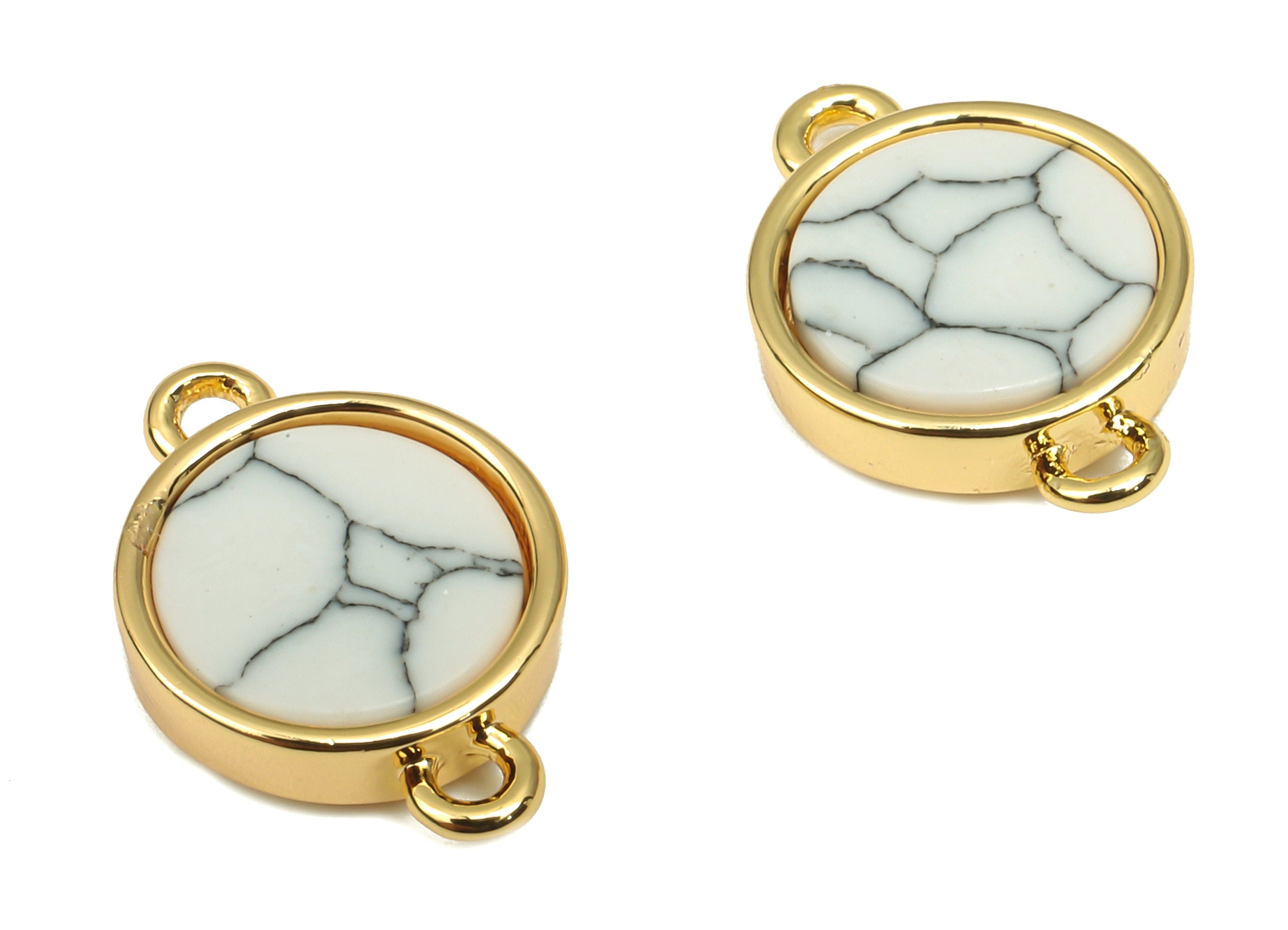Brass Round White Stone Connectors - Synthetic White Stone Circle Connector - 18K Real Gold Plated Brass - 14.48x9.93x2.83mm - RGP4624B - DOMEDBAZAAR