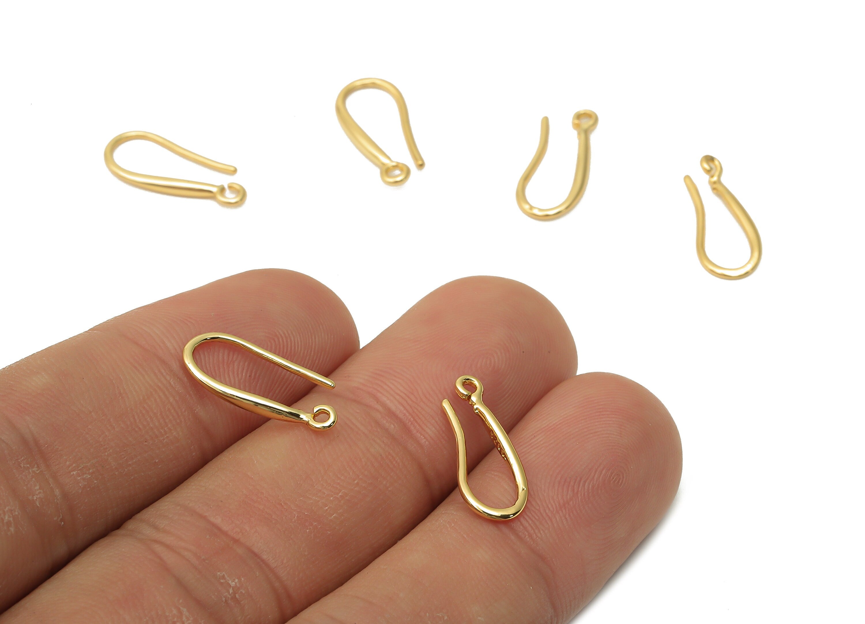 Brass Earrings Wire With Hook - Brass Earring - Brass Earring Findings - Ear Hook - 18K Real Gold Plated Brass - 16.12x6.66x1.67mm - RGP5045 - DOMEDBAZAAR