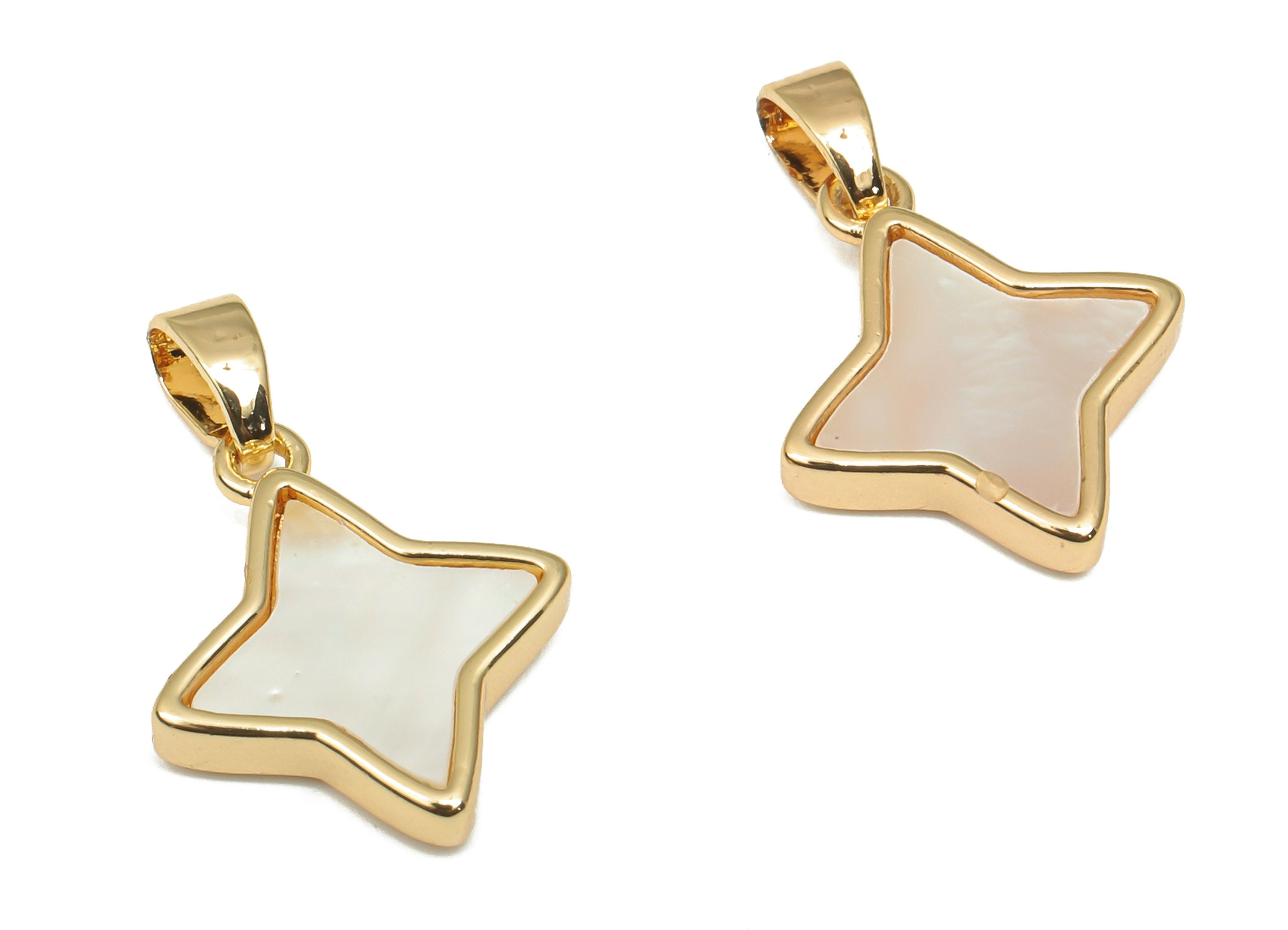 Brass Star Pendant - Star Pendant - 18K Real Gold Plated Brass - Mother of Pearl For Necklace - 20.34x13.44x2.73mm - RGP4630 - DOMEDBAZAAR