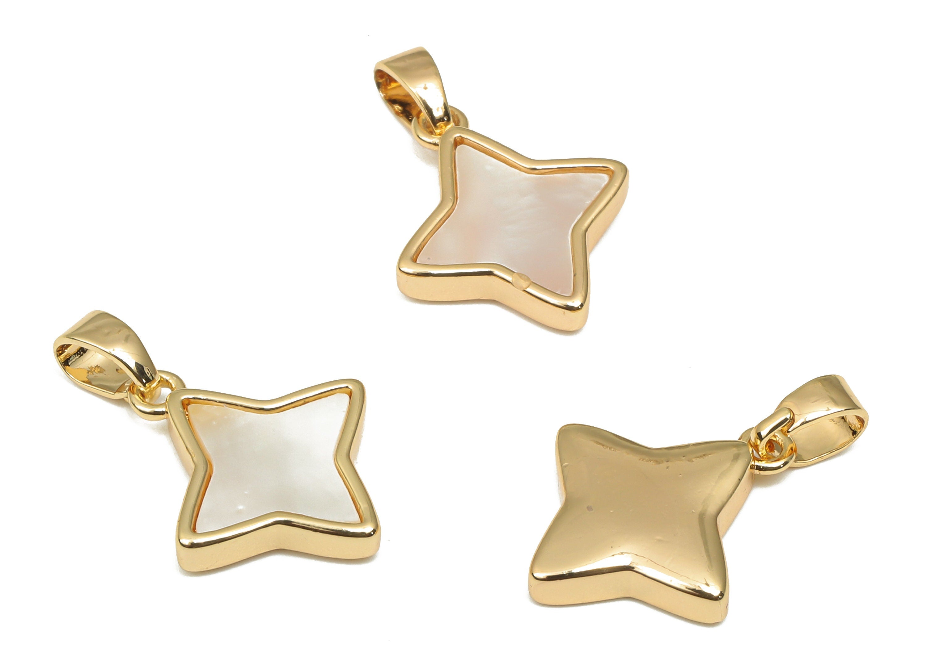 Brass Star Pendant - Star Pendant - 18K Real Gold Plated Brass - Mother of Pearl For Necklace - 20.34x13.44x2.73mm - RGP4630 - DOMEDBAZAAR