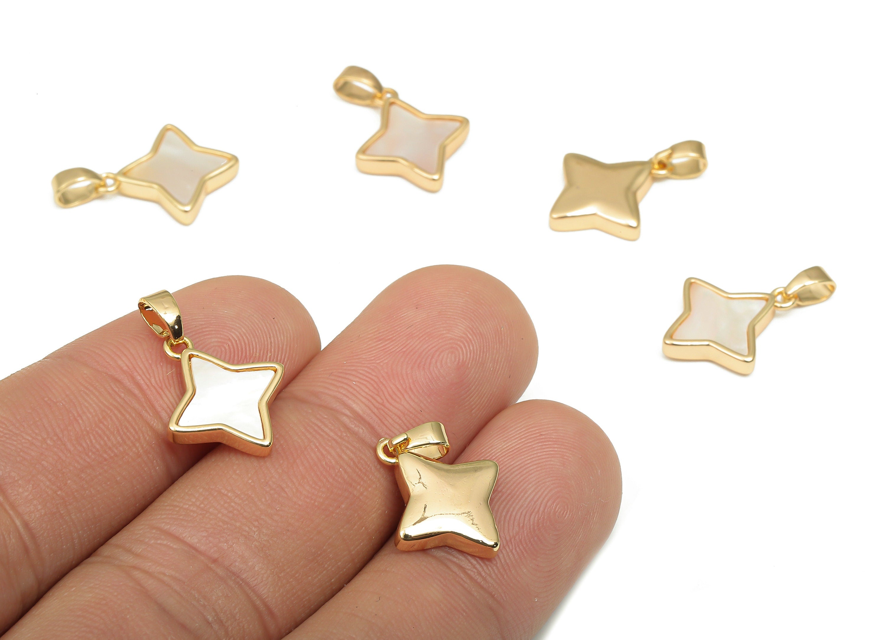 Brass Star Pendant - Star Pendant - 18K Real Gold Plated Brass - Mother of Pearl For Necklace - 20.34x13.44x2.73mm - RGP4630 - DOMEDBAZAAR