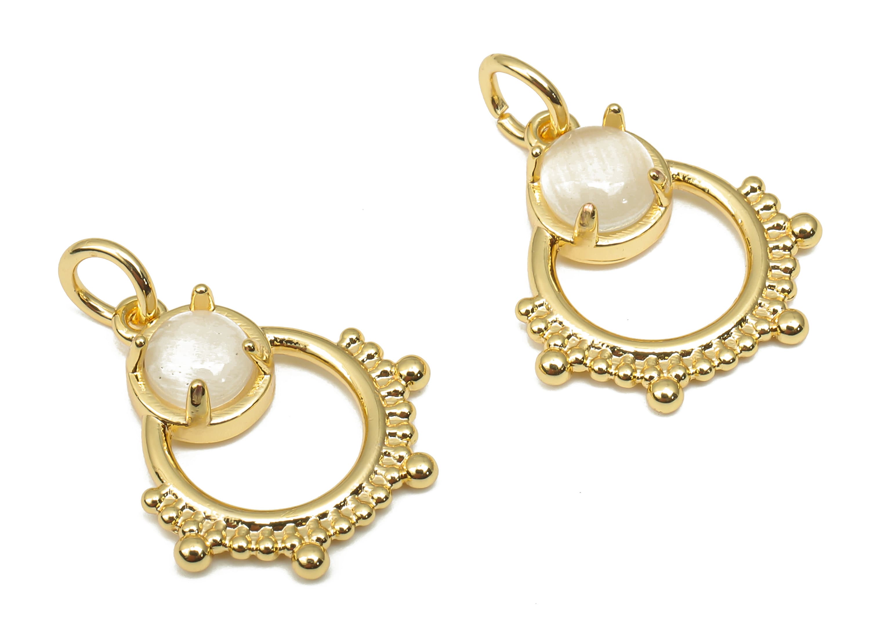 Brass Round Charms - Mother of Pearl Pendant - Dainty Hoop Earrings - For Necklace - Earring - 19.54x14.77x3.26mm - RGP4635 - DOMEDBAZAAR
