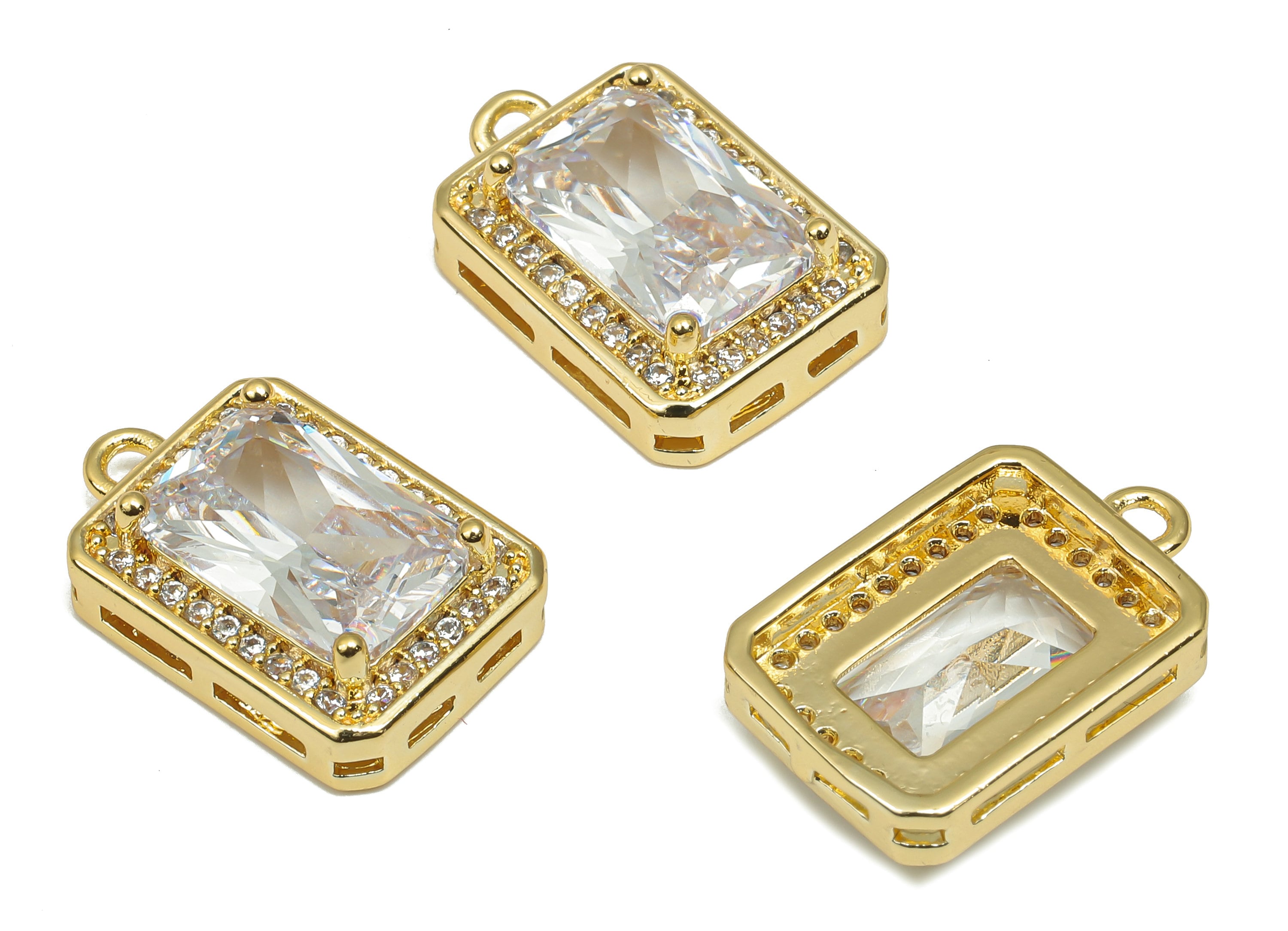 Brass Oval Rectangle Charm - CZ Paved Zircon Earring - 18K Real Gold Plated Brass Pendant - For Necklace - 19.36x12.56x6.12mm - RGP4637 - DOMEDBAZAAR
