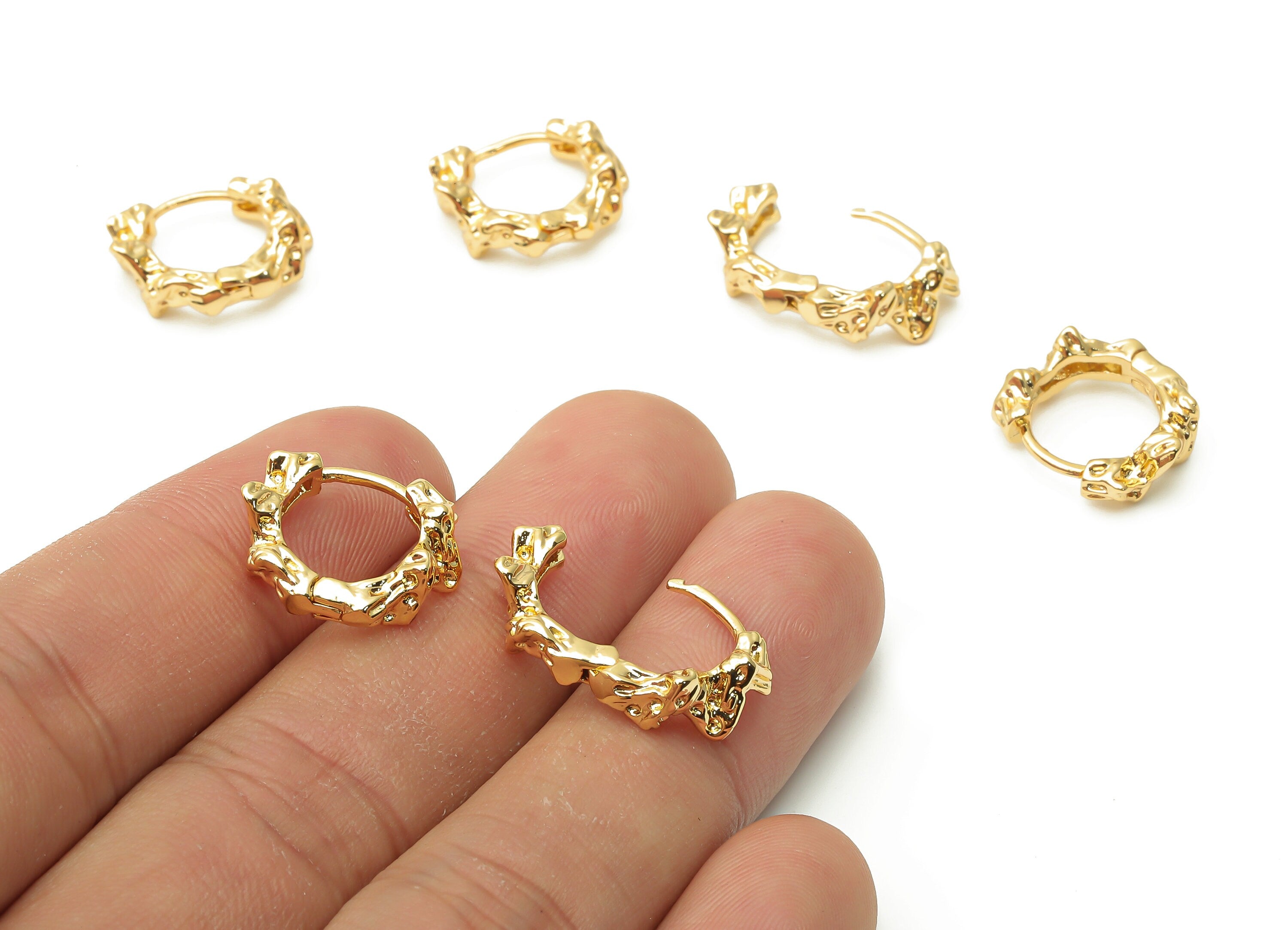 Brass Round Earrings Clasps - Gold Plated Huggie Earrings - Dainty Hoop Clasps - 18K Real Gold Plated Brass - 16.7x13.66x2.83mm - RGP5013 - DOMEDBAZAAR