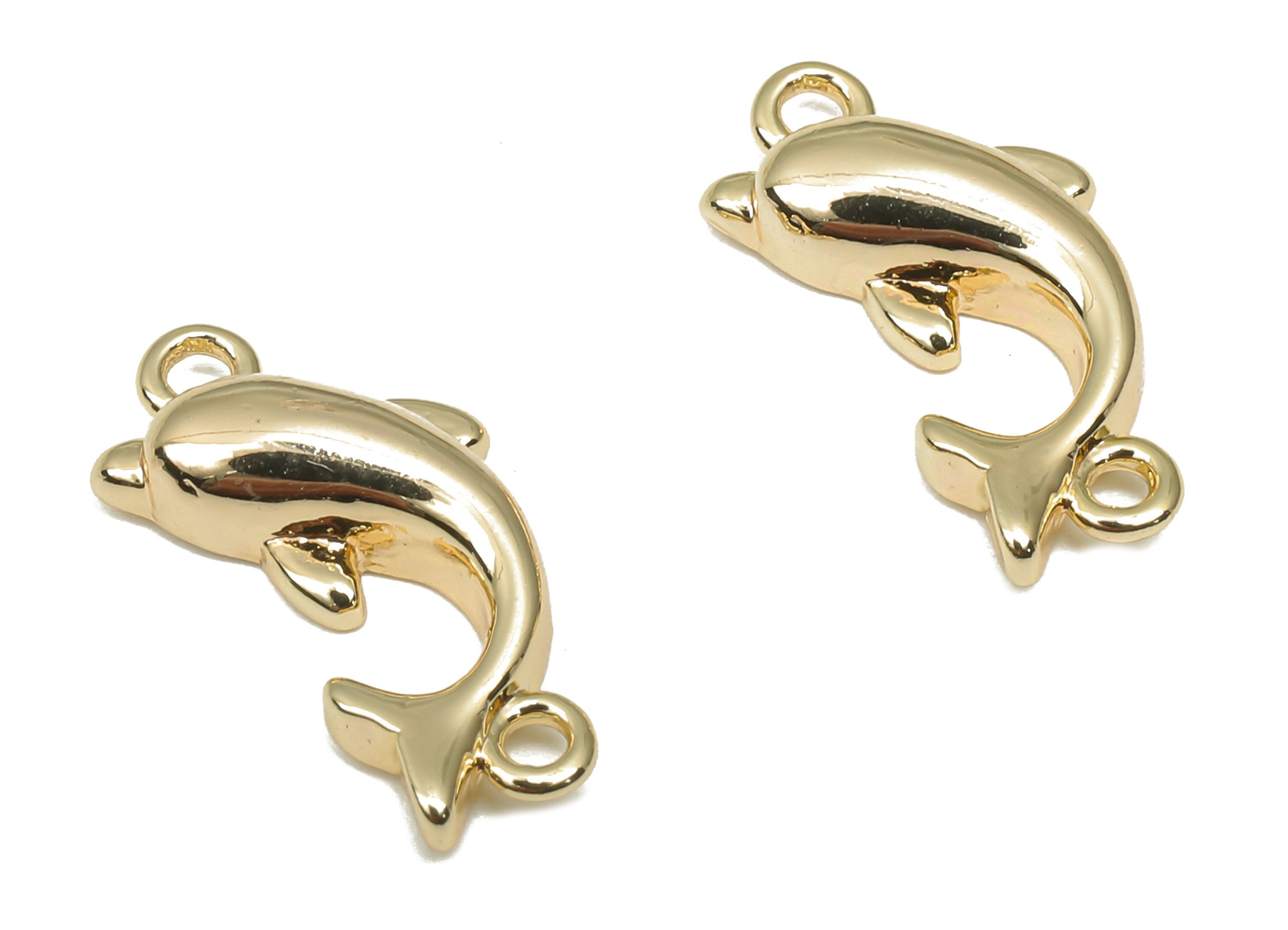 Gold Dolphin Connector - Dolphin Pendant - Dolphin Charm - 18K Real Gold Plated Brass - For Necklace - For Bracelet - 15.3x7.8x3mm - RGP4655 - DOMEDBAZAAR