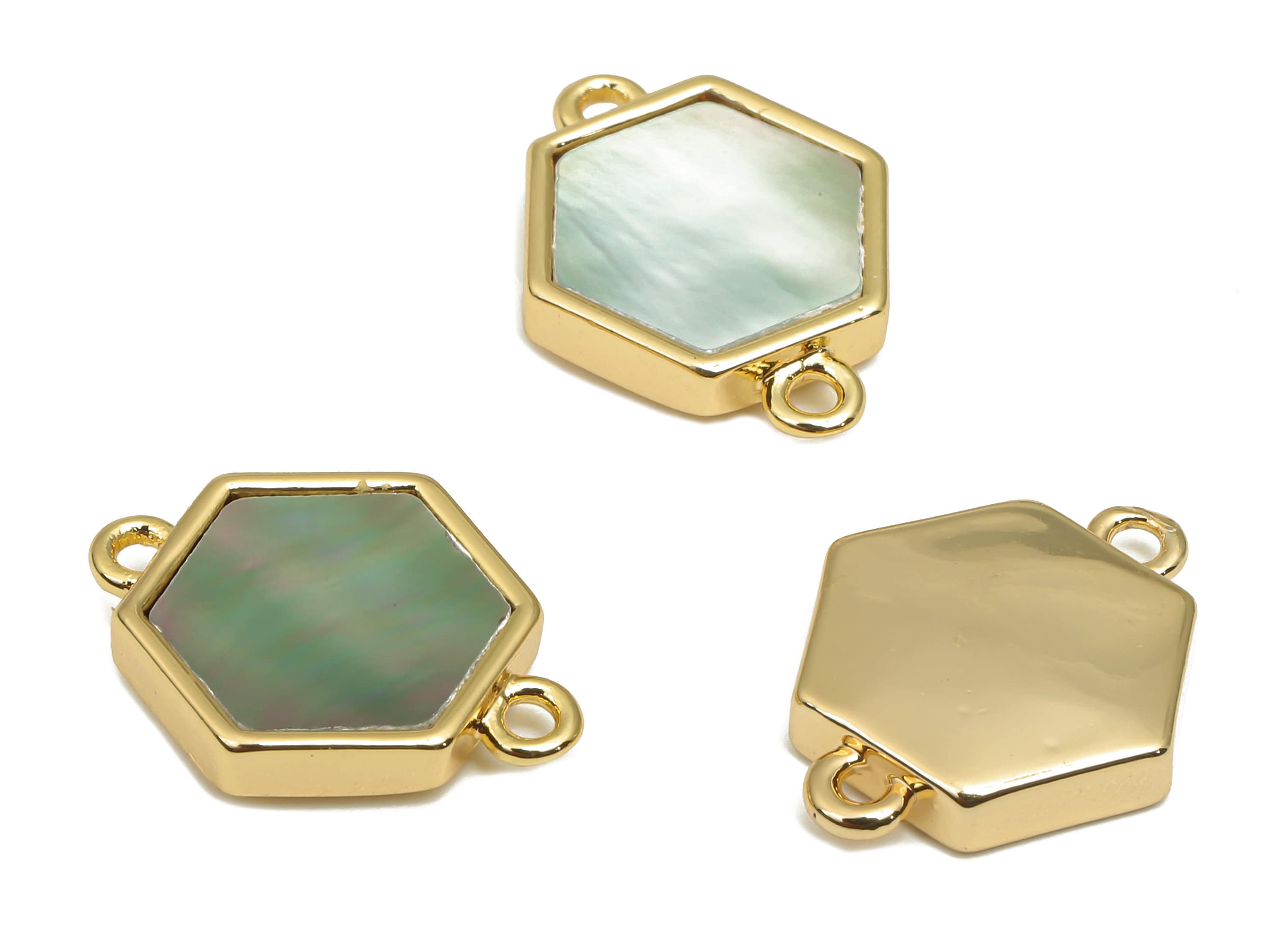 Brass Hexagon Connectors - Synthetic Abalone Shell Connector - 18K Real Gold Plated Brass - For Bracelet - 15.8x12.35x2.34mm- RGP4656 - DOMEDBAZAAR