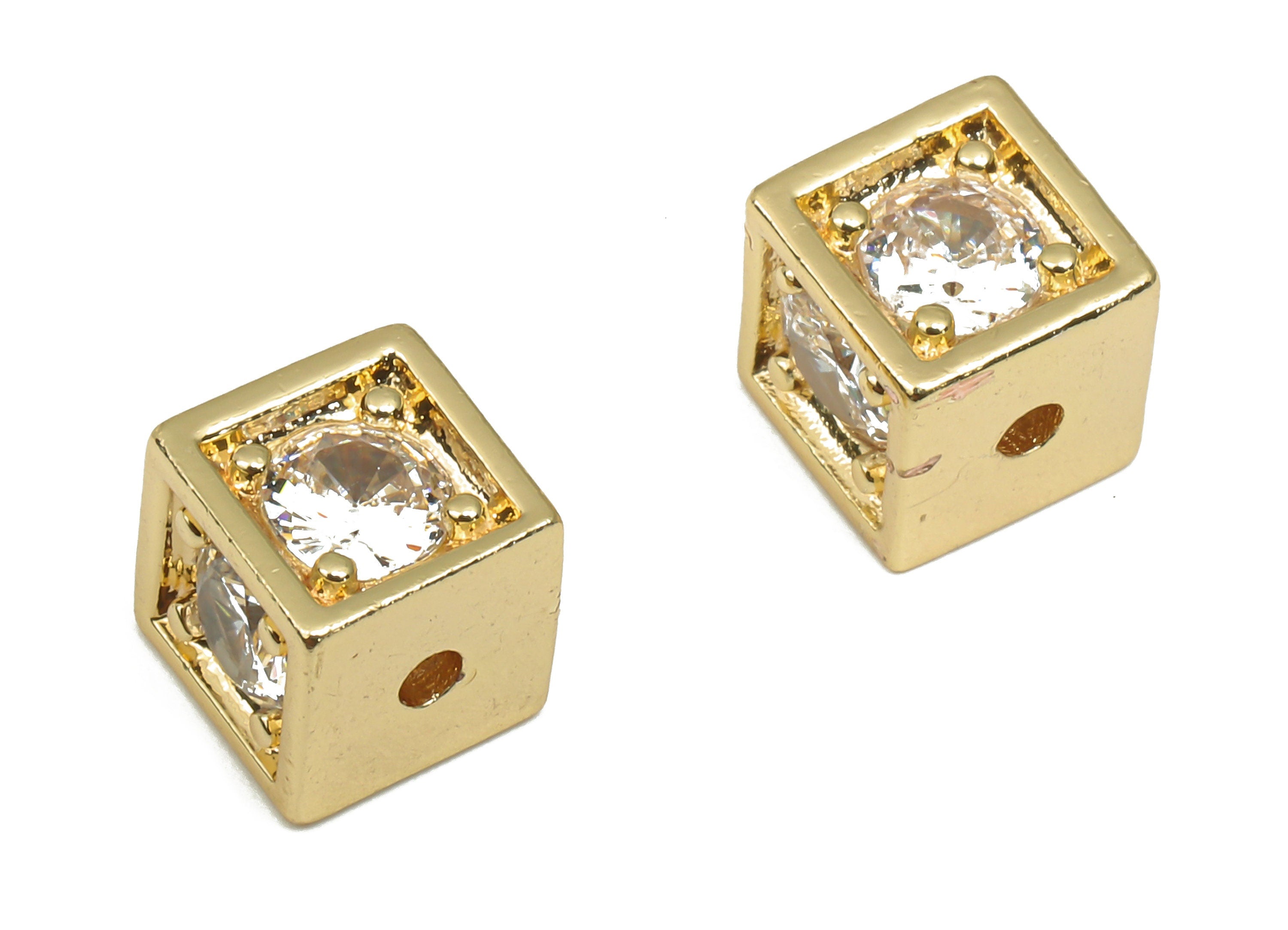 Brass Square Charm - CZ Paved Spacer Beads with Zircon - 18K Real Gold Plated Brass - For Bracelet - Cube Beads - 6.35x6.35x6.35mm - RGP4658 - DOMEDBAZAAR