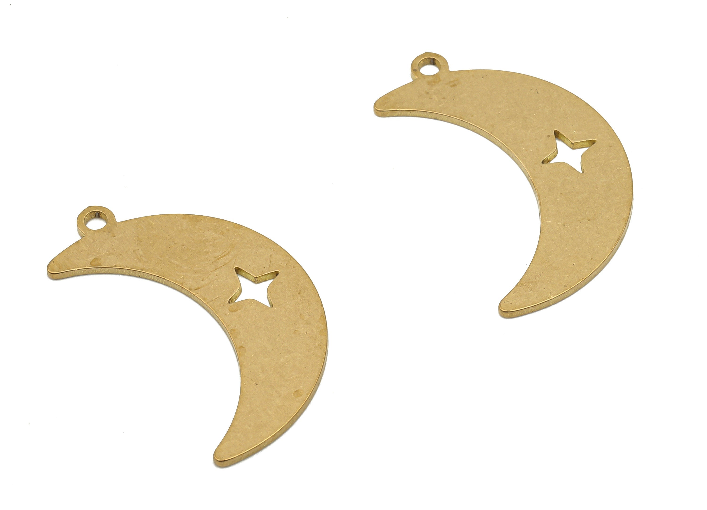 Raw Brass Crescent Earring Charm - Brass Moon Star Cutout Pendant Charm - Laser Cut Charms - Jewelry Making - 24.9x14.66x0.64mm - PPA4039 - DOMEDBAZAAR