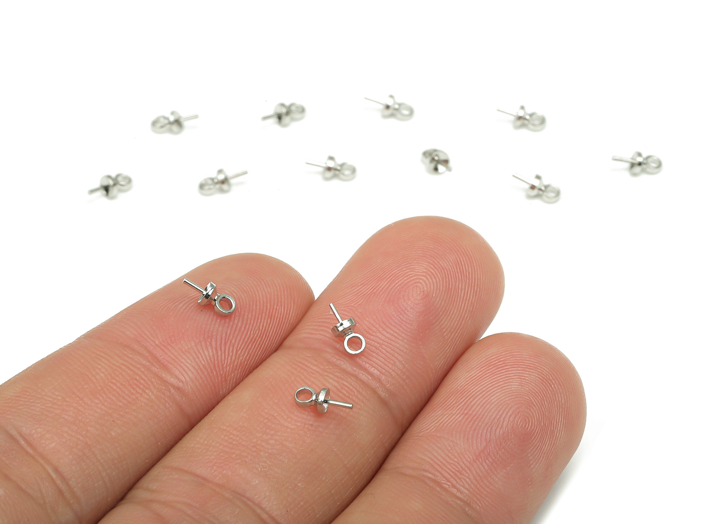 Brass Bead Cap With Peg - Gold Stud Earring - 18K Real White Gold Plated Brass - Peg Cap Bails With Loop - 6.3x2.8x0.9mm - RGP4663S - DOMEDBAZAAR