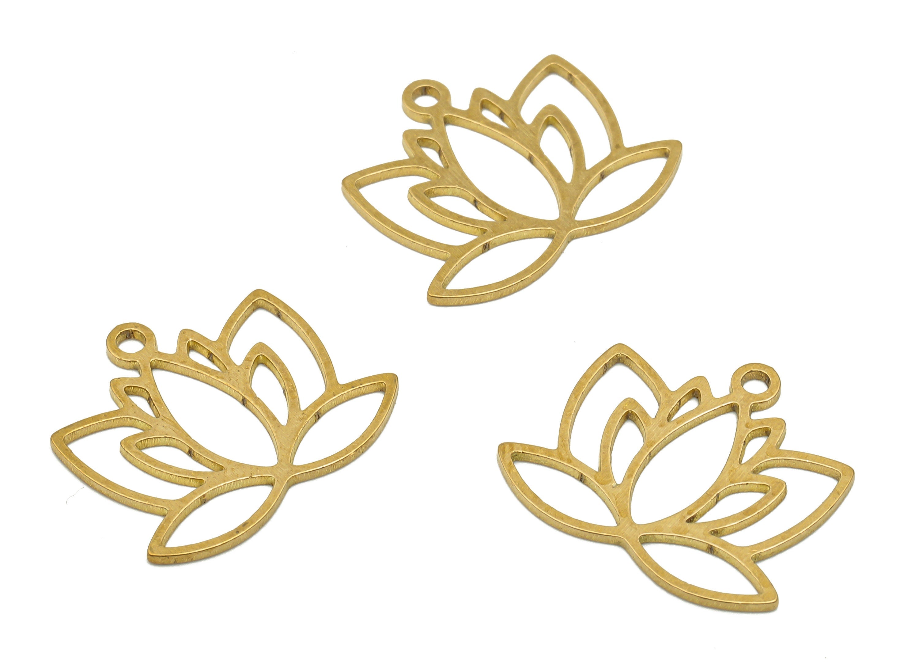 Raw Brass Lotus Flower Cutout Earring Charm - Raw Brass Flower Pendant Charm - Laser Cut Findings -15.14x17.7x0.65mm- PPA4107 - DOMEDBAZAAR