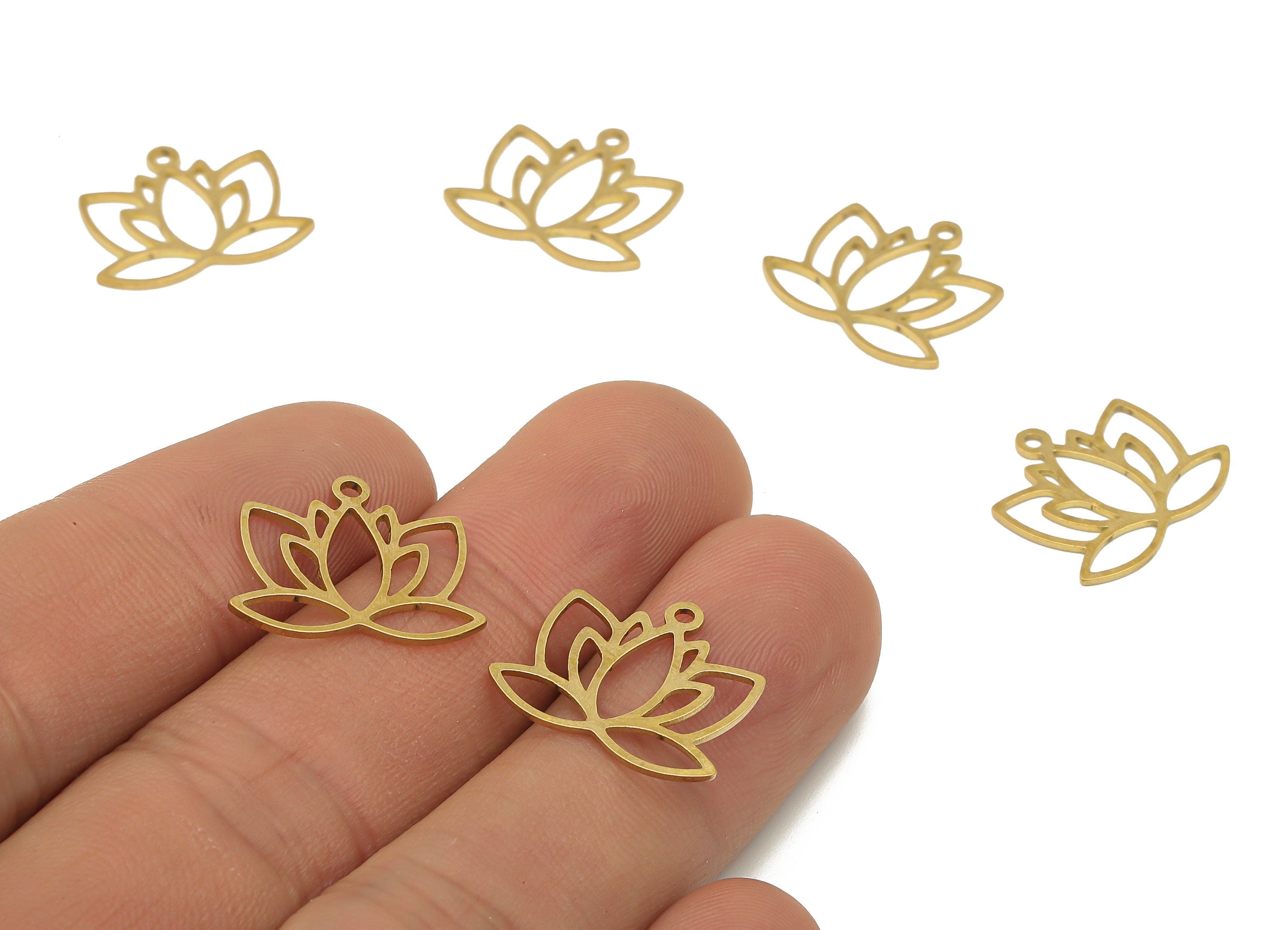 Raw Brass Lotus Flower Cutout Earring Charm - Raw Brass Flower Pendant Charm - Laser Cut Findings -15.14x17.7x0.65mm- PPA4107 - DOMEDBAZAAR