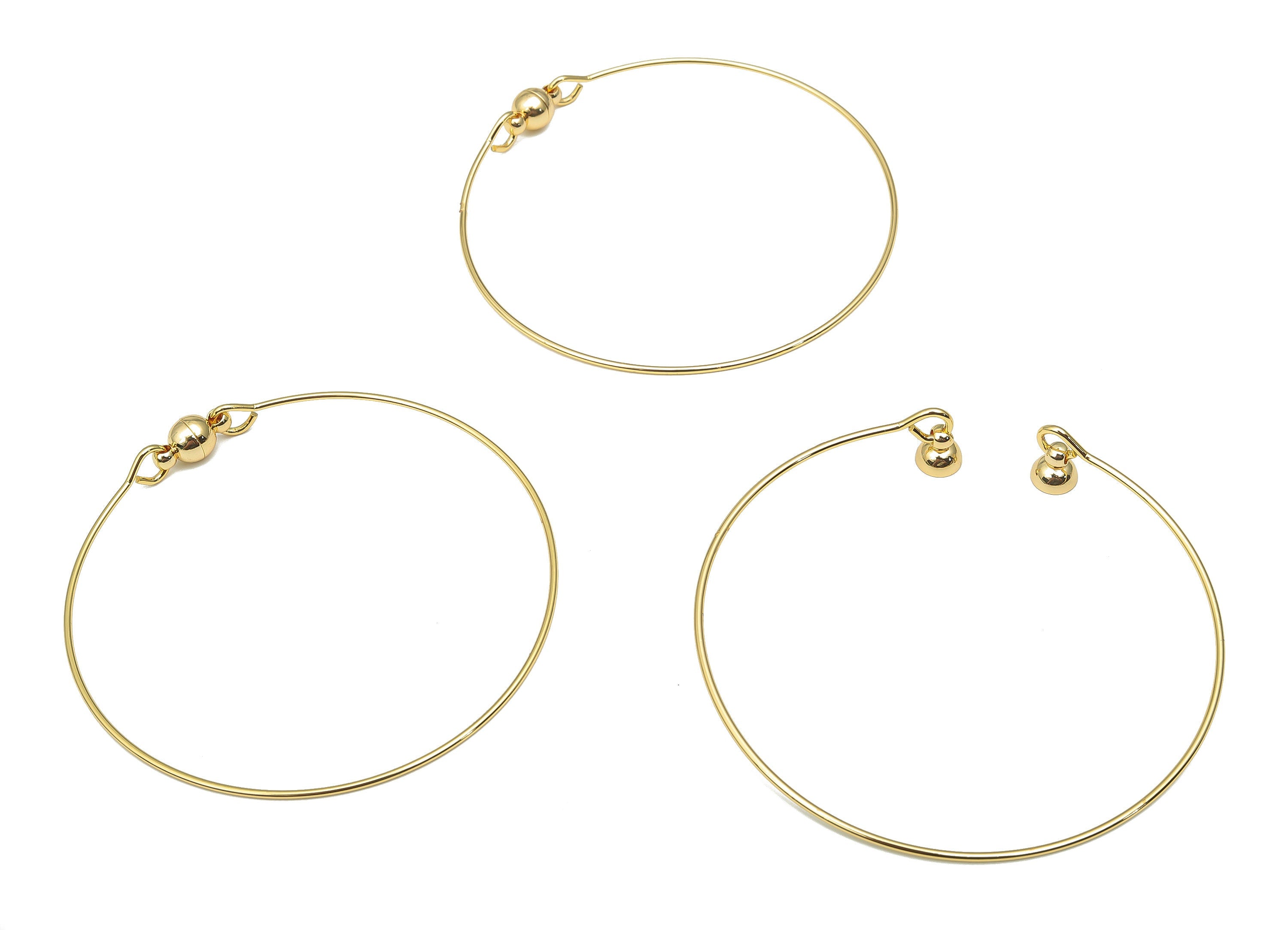 Brass Circle Bangle Wire Bracelet Making - Smooth Round Wire with Magnetic Tube Clasp - 18K Real Gold Plated Brass - 60.6x60.6x1mm - RGP4666 - DOMEDBAZAAR