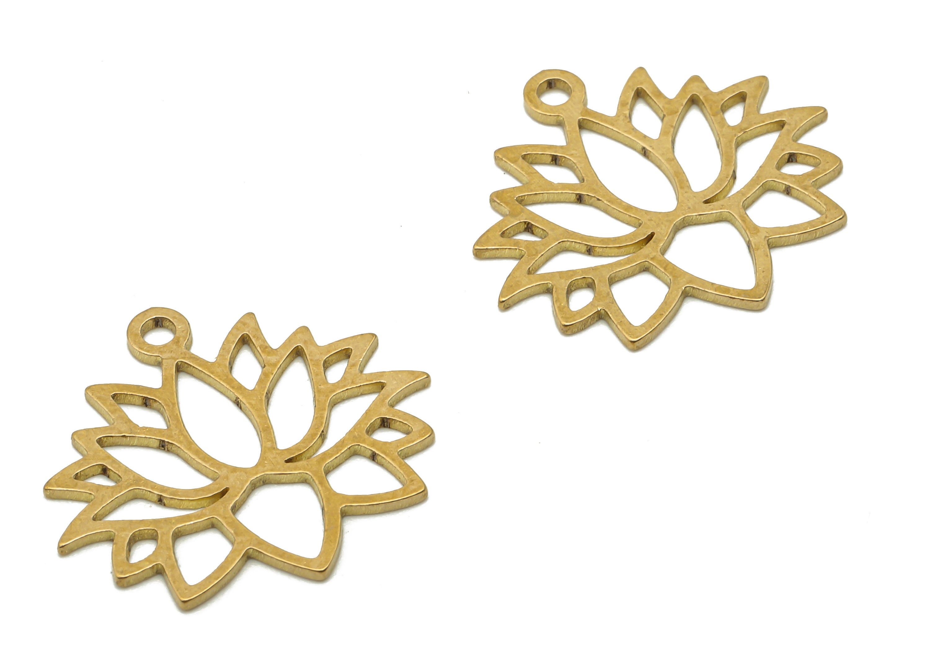 Raw Brass Laser Lotus Flower Charm - Raw Brass Flower Cutout Earring Charm - Laser Cut pendant - Brass Findings - 17.91x18.93x0.67mm-PPA4109 - DOMEDBAZAAR