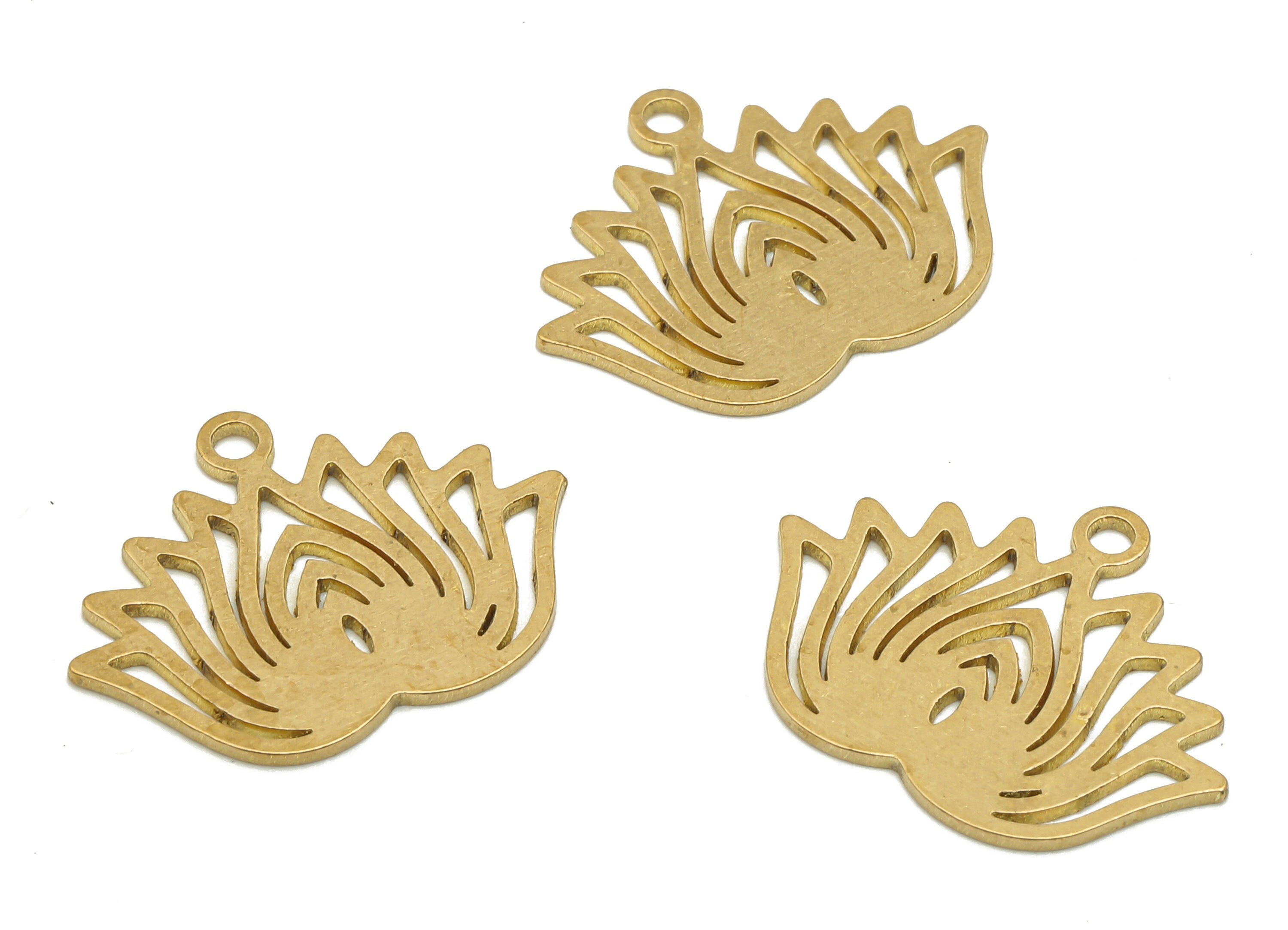 Raw Brass Laser Lotus Flower Charm - Raw Brass Flower Cutout Earring Charm - Laser Cut Pendant - Brass Findings - 19.74x15.24x0.66mm-PPA4119 - DOMEDBAZAAR