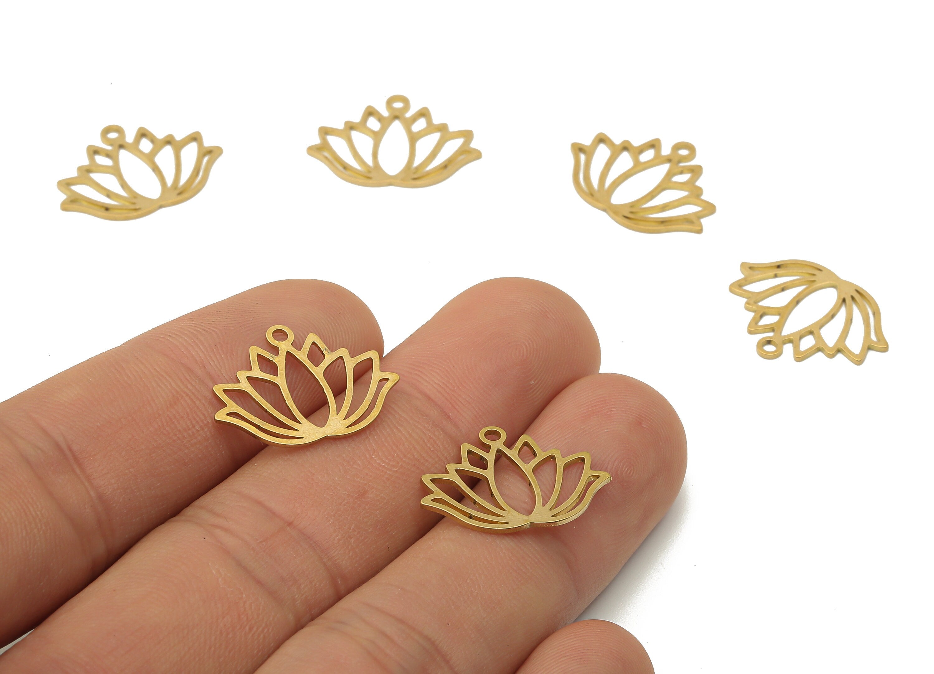 Raw Brass Laser Lotus Flower Charm - Raw Brass Flower Cutout Earring Charm - Laser Cut Pendant - Brass Findings - 14.6x19.75x0.7mm - PPA4121 - DOMEDBAZAAR