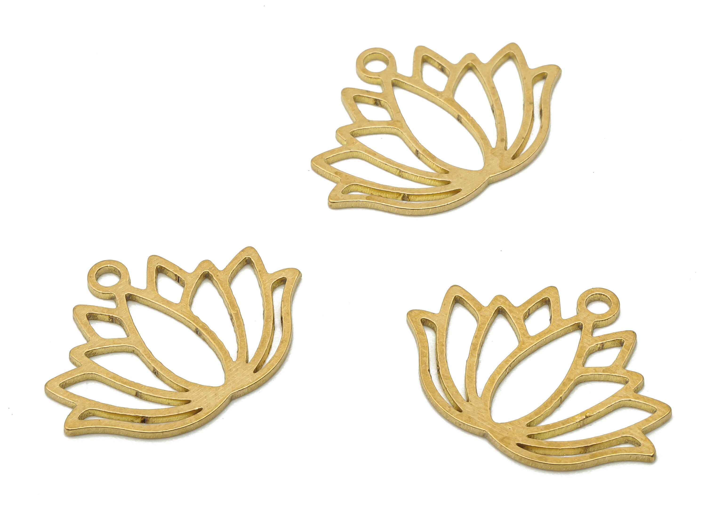Raw Brass Laser Lotus Flower Charm - Raw Brass Flower Cutout Earring Charm - Laser Cut Pendant - Brass Findings - 14.6x19.75x0.7mm - PPA4121 - DOMEDBAZAAR
