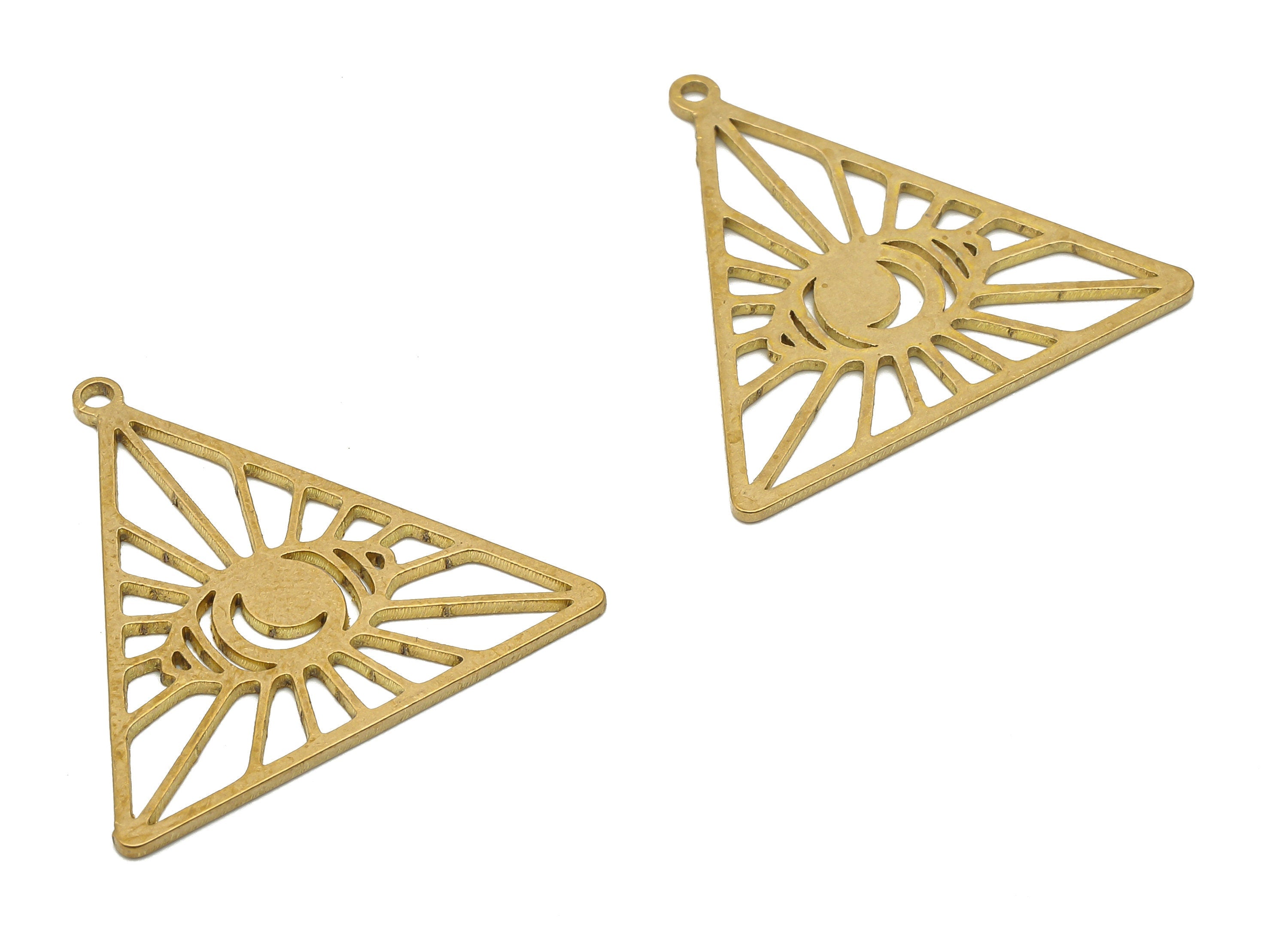 Raw Brass Triangle Eye Web Earrings - Brass Crescent Cutout Pendant - Laser Cut Charms - Geometric Charms - 27.68x26.3x0.83mm- PPA4201 - DOMEDBAZAAR