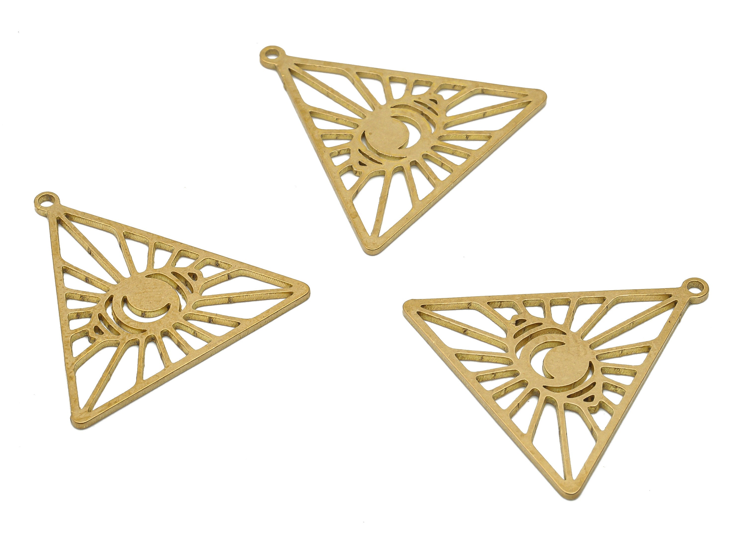 Raw Brass Triangle Eye Web Earrings - Brass Crescent Cutout Pendant - Laser Cut Charms - Geometric Charms - 27.68x26.3x0.83mm- PPA4201 - DOMEDBAZAAR