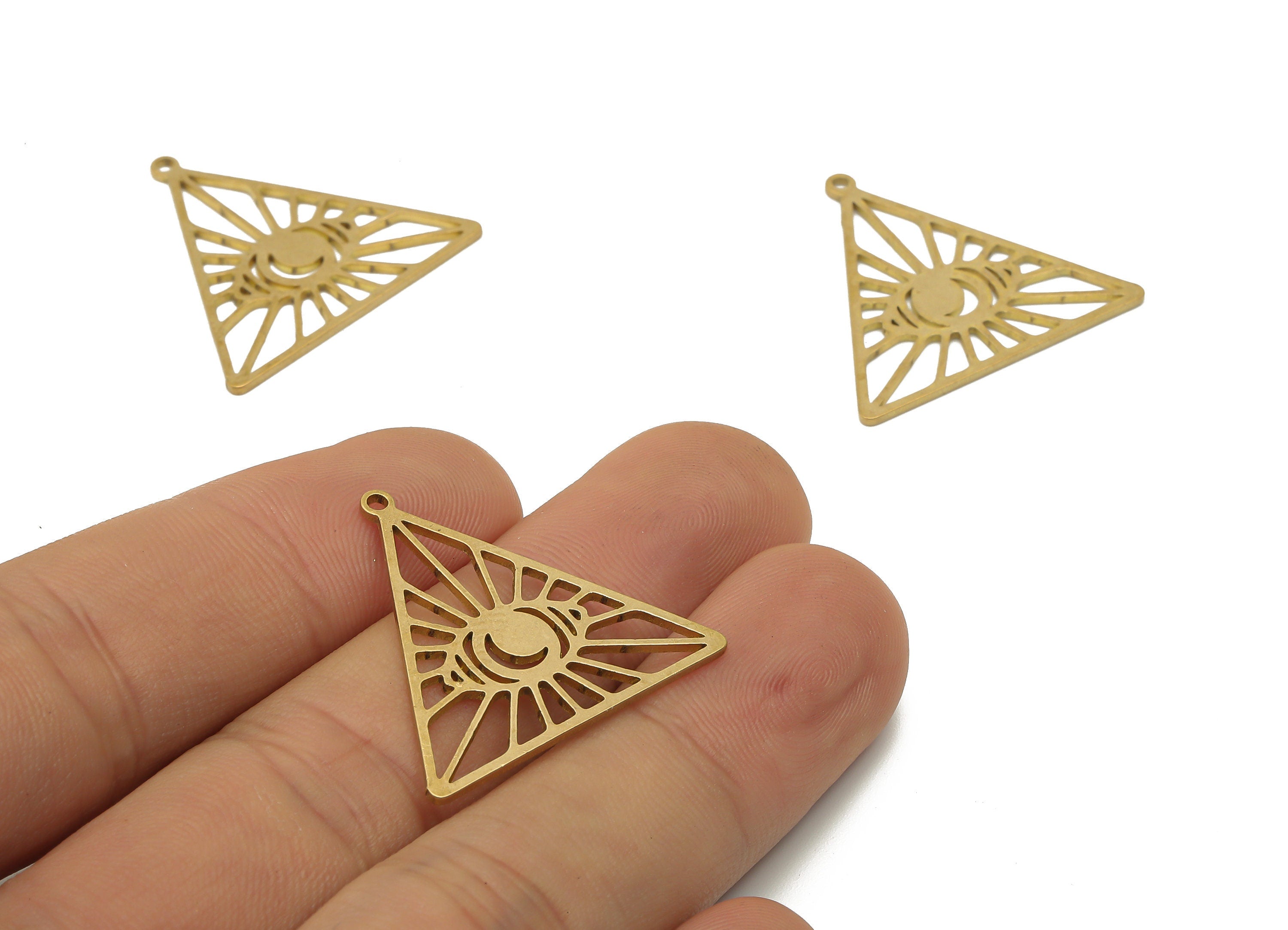 Raw Brass Triangle Eye Web Earrings - Brass Crescent Cutout Pendant - Laser Cut Charms - Geometric Charms - 27.68x26.3x0.83mm- PPA4201 - DOMEDBAZAAR