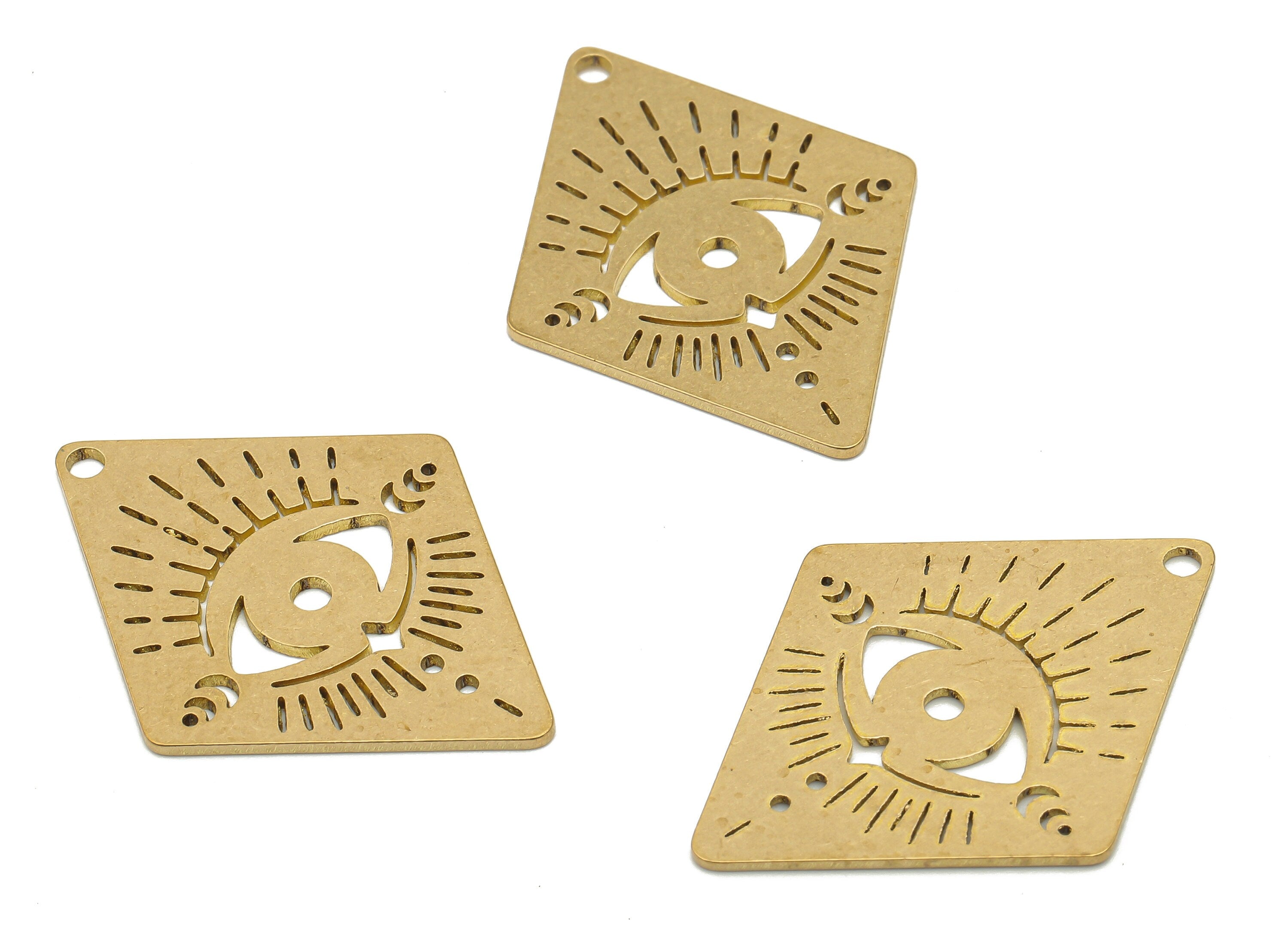 Brass Rhombus Earrings Charm - Raw Brass Eye Cutout Earring Charm - Crescent Eyelash Laser Cut Pendant - 33.85x25.32x0.82mm - PPA4206 - DOMEDBAZAAR