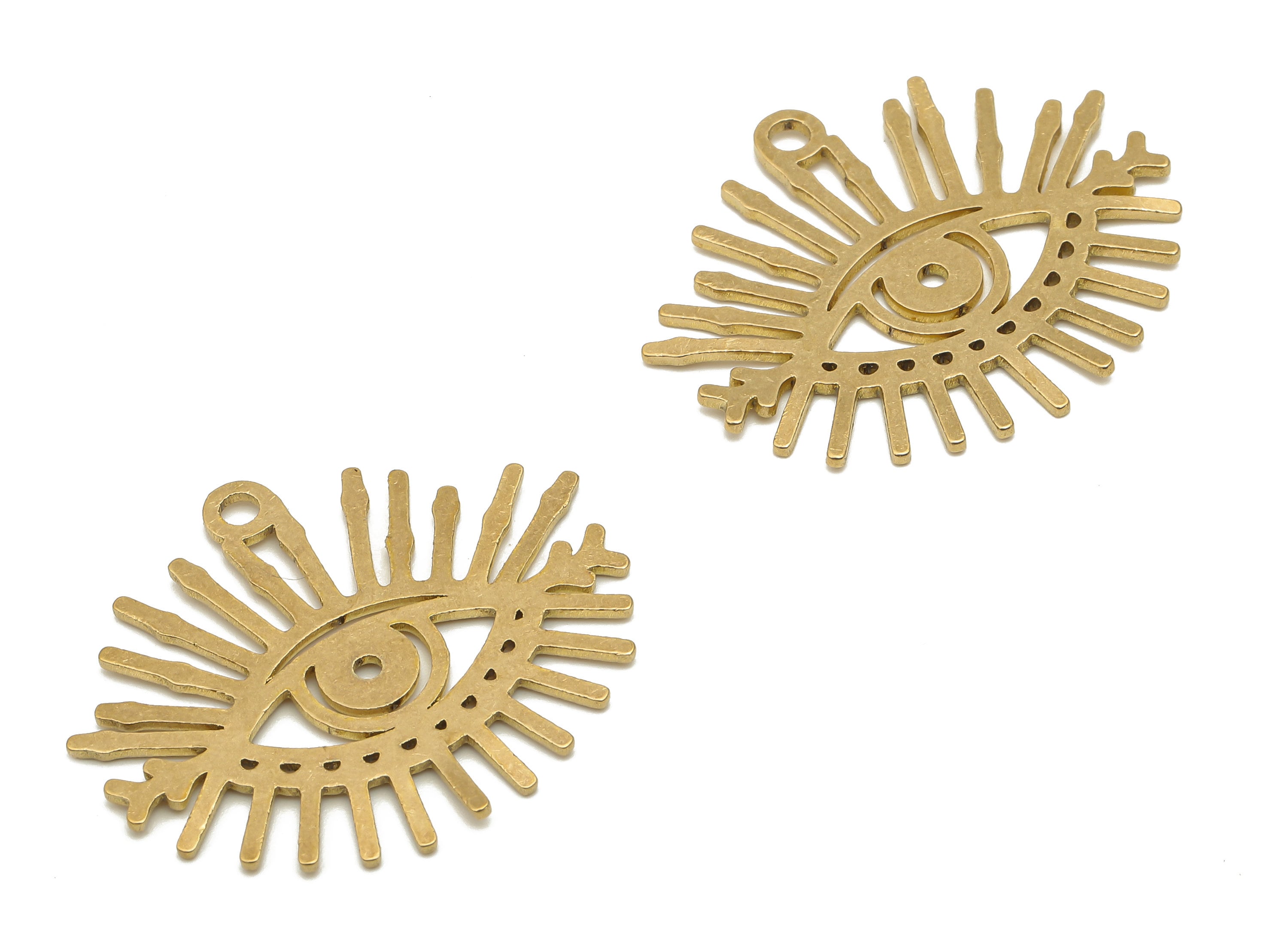 Brass Eye Charm - Raw Brass Eyelash Cutout Earring Charm - Laser Cut Pendant - DIY Making Charm - 29.75x25.65x0.75mm - PPA4211 - DOMEDBAZAAR