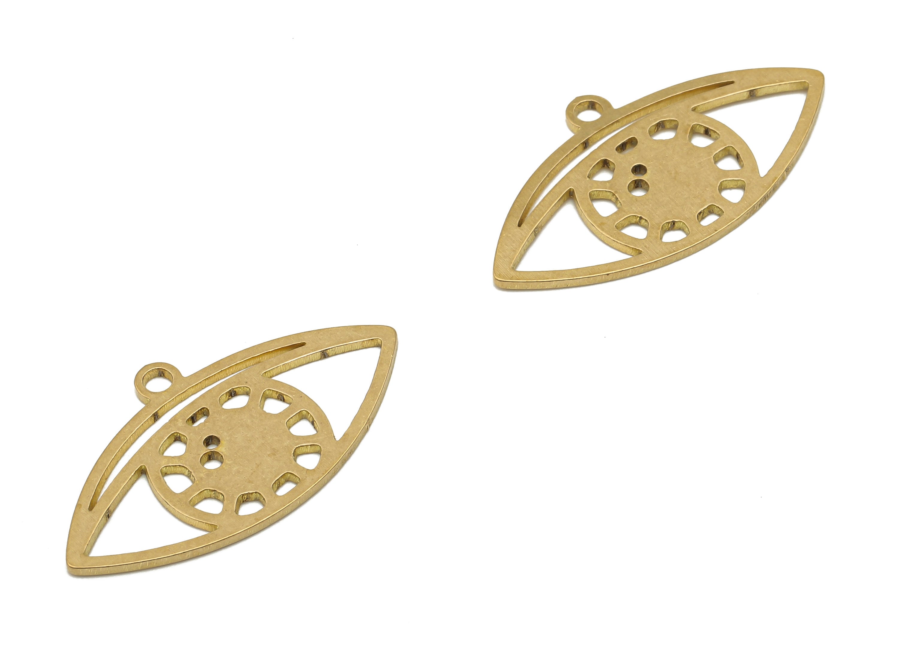 Brass Eye Charm - Raw Brass Cutout Earring Charm - Laser Cut Pendant - For Necklace - Jewelry Supplies - 24.59x13.74x0.67mm- PPA4216 - DOMEDBAZAAR